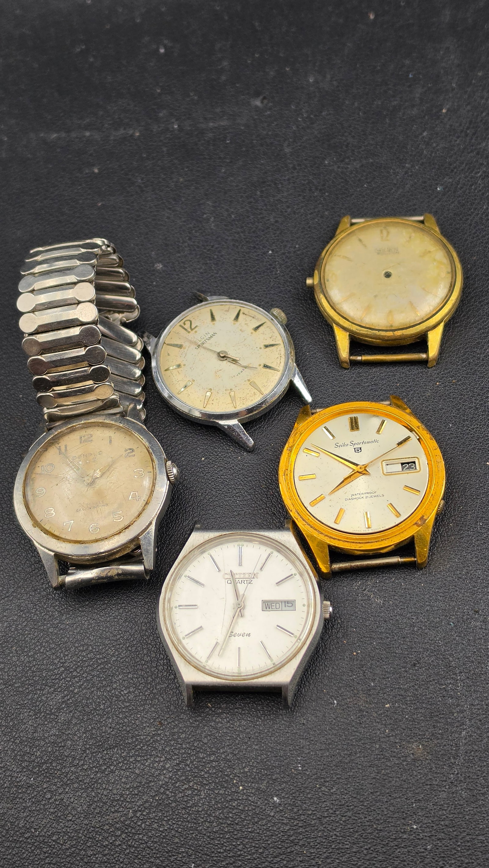 Lot of 5 Vintage Watches Benrus Seiko Gruen Elgin Citizen Parts Repair 1960s–1980s (1 of 11)