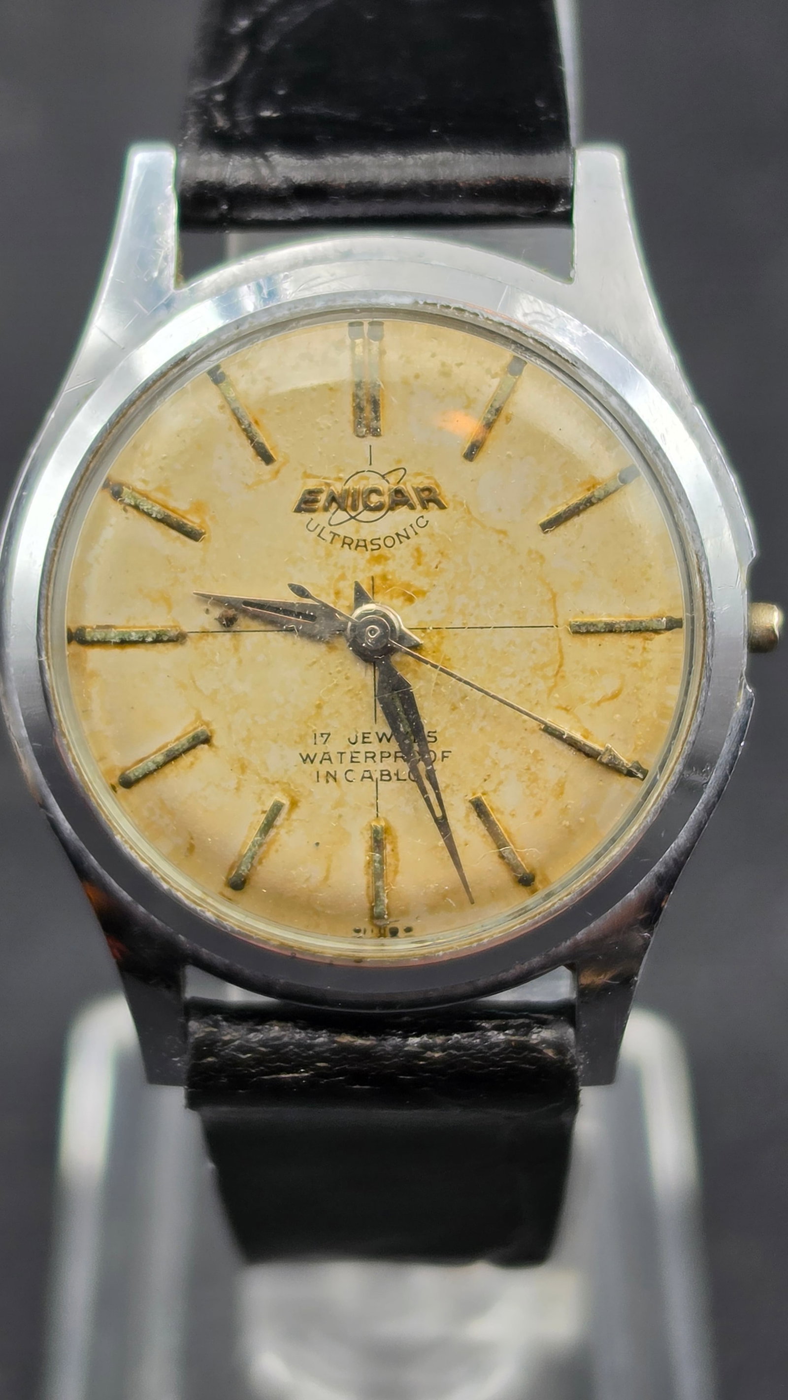 Vintage 1960s Enicar Ultrasonic Swiss 17J Manual Wind Watch Ref 57-1-10 Stainless 31mm Needs Stem (1 of 11)