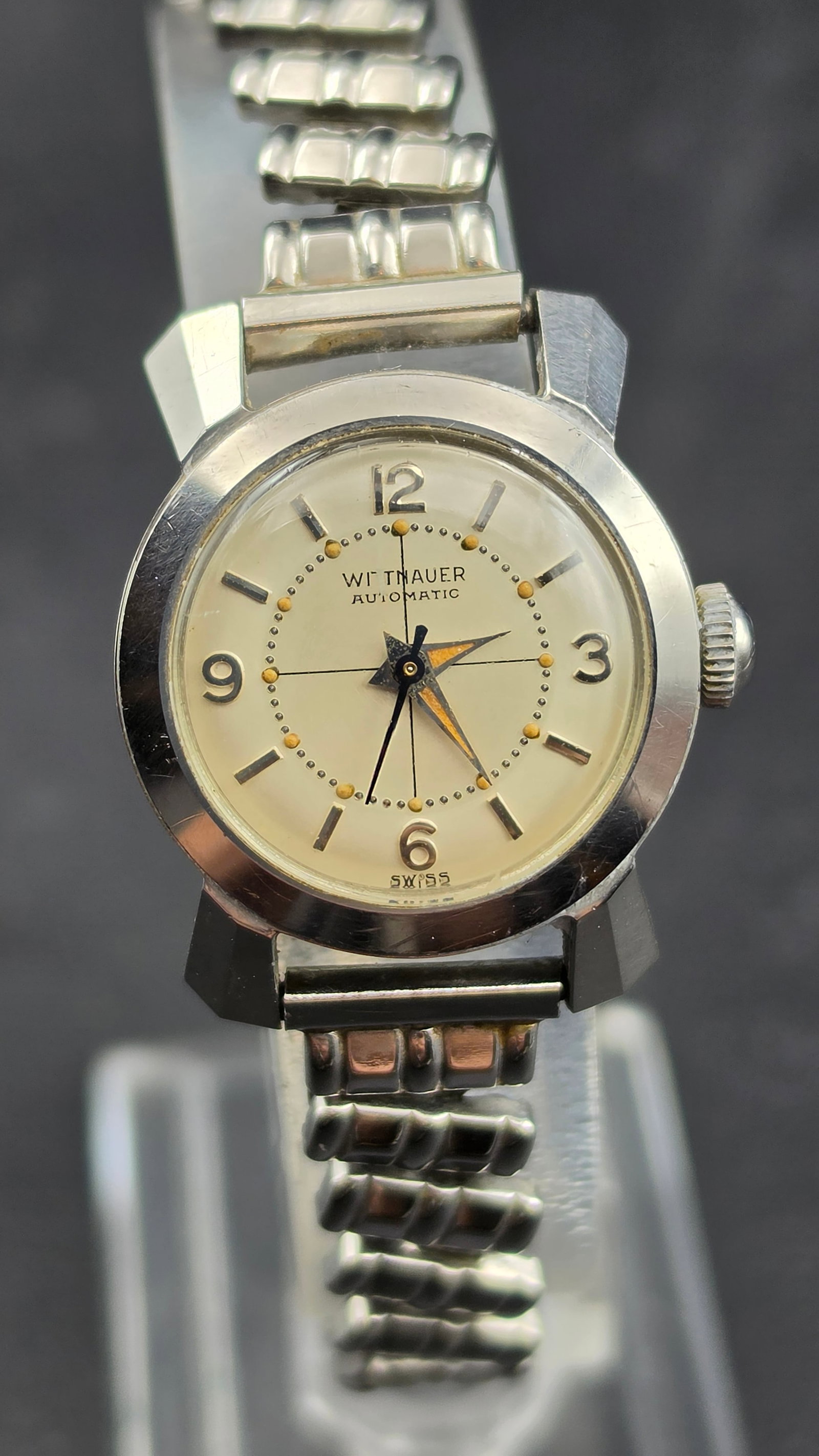 Vintage 1950s Wittnauer Automatic Swiss 17J Watch Ref 1366 Bumper Dot Dial Bracelet 34mm (1 of 12)