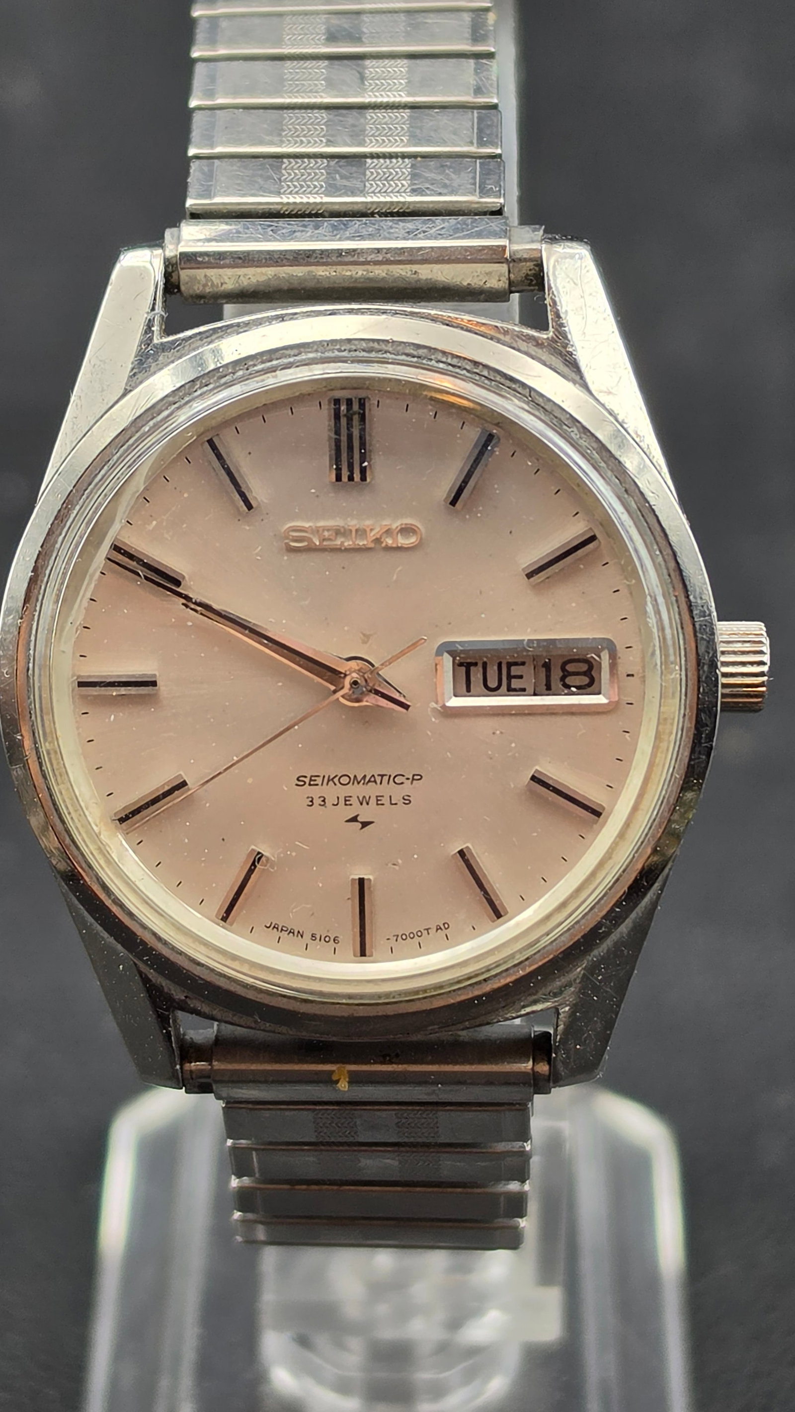 Vintage 1969 Seiko Seikomatic-P 5106-7000 33 Jewel Automatic Day Date Stainless Men's Watch (1 of 9)