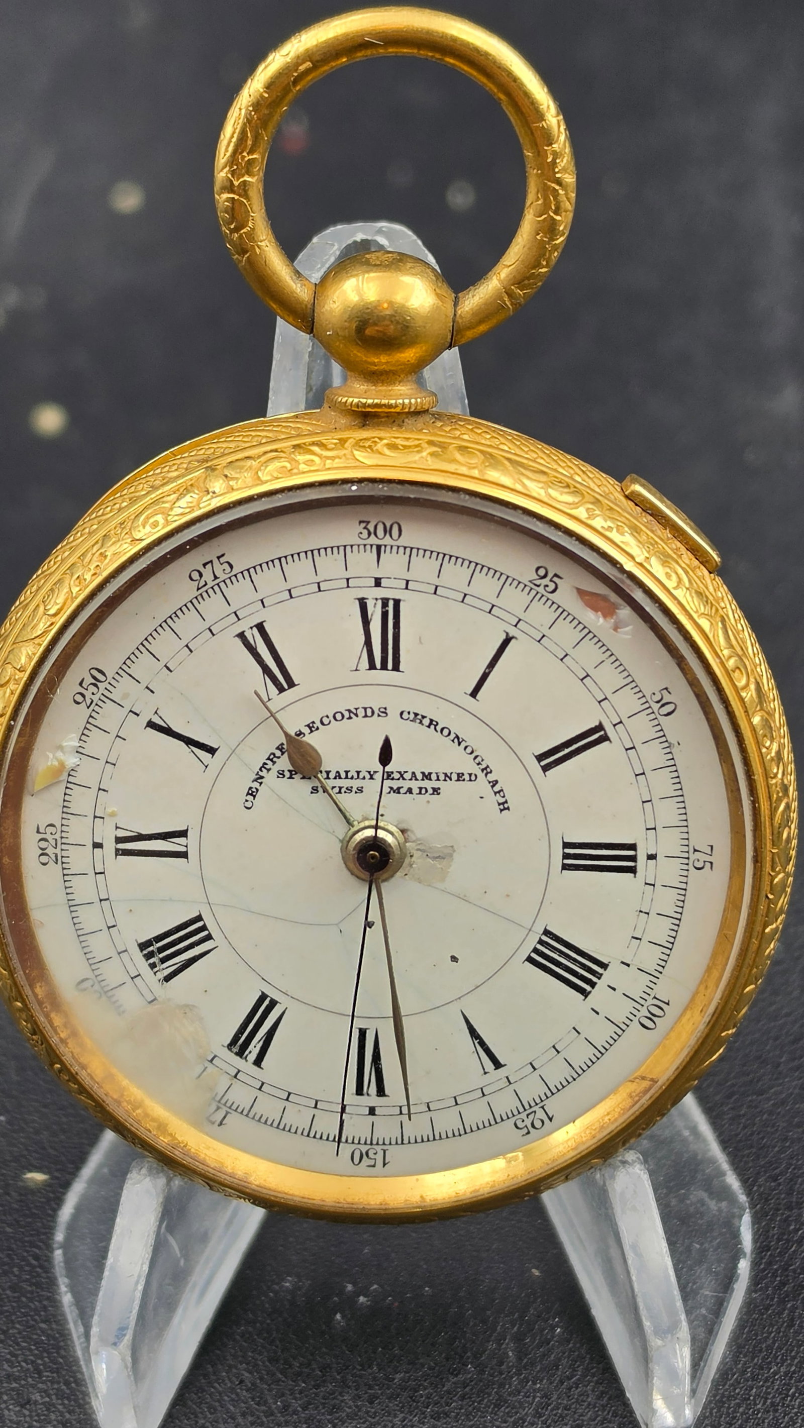 Antique c.1875 Victorian Swiss Centre Seconds Chronograph Pocket Watch Int'l Exhibition 1863 56mm: Up for sale is a genuine Victorian-era antique Swiss pocket chronograph, dating to approximately the 1870s–1880s. The white enamel dial is inscribed "Centre Seconds Chronograph / Specially Examined 