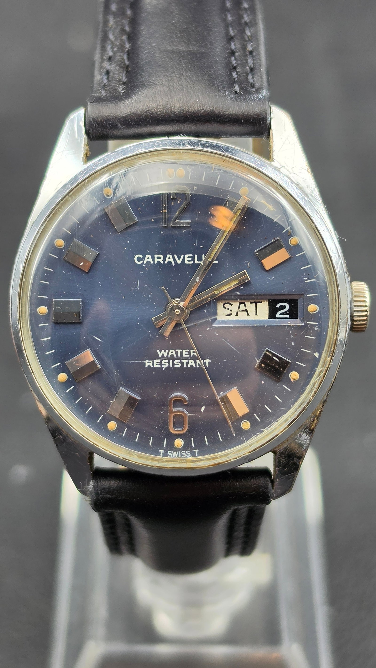 1971 Caravelle by Bulova 17J Day Date Blue Dial Watch N1 33mm Water Resistant Runs (1 of 12)