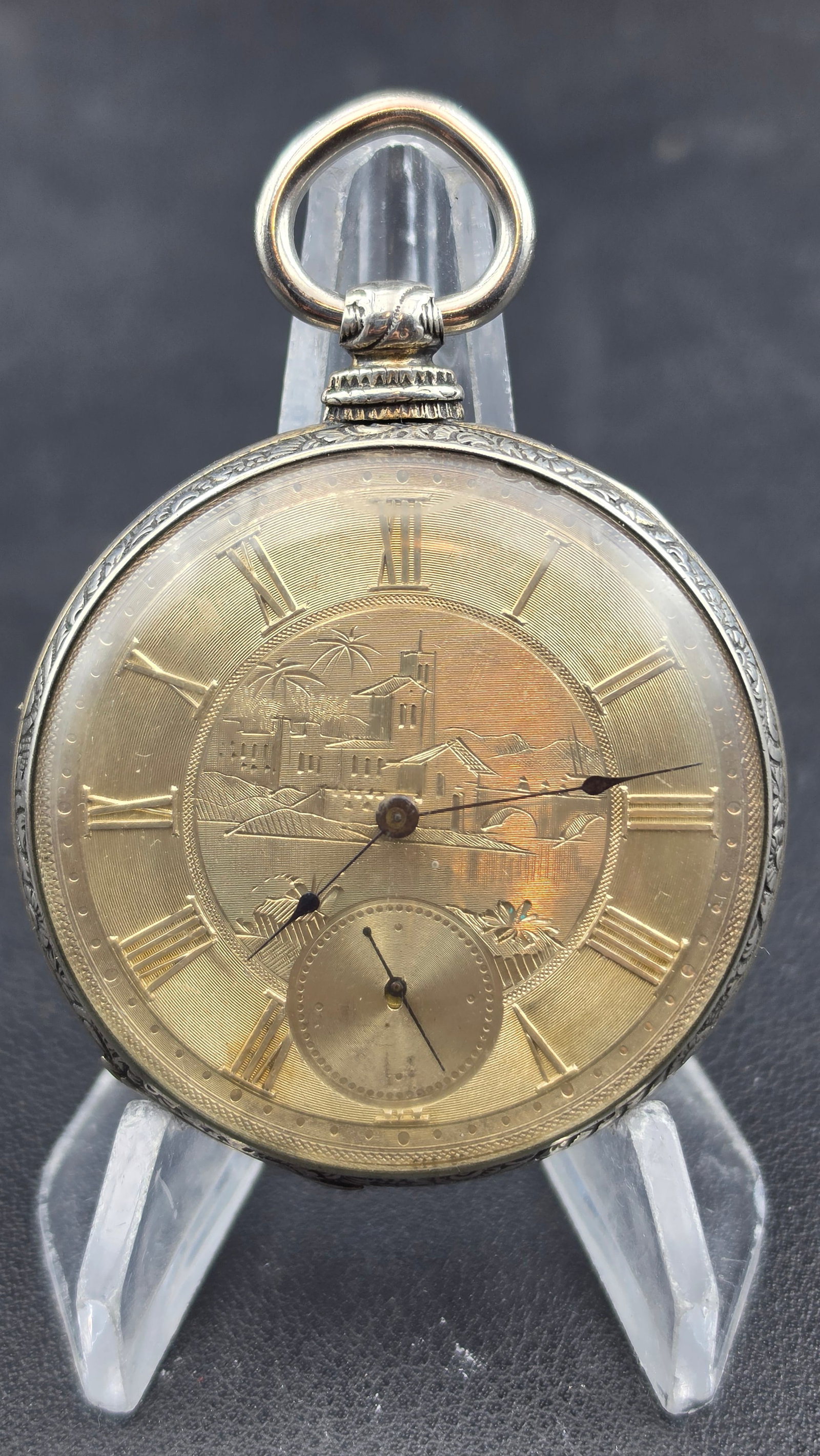 Antique 1860s M.I. Tobias London Anchor Escapement Pocket Watch Engraved Sterling Silver Case w/ Box (1 of 13)