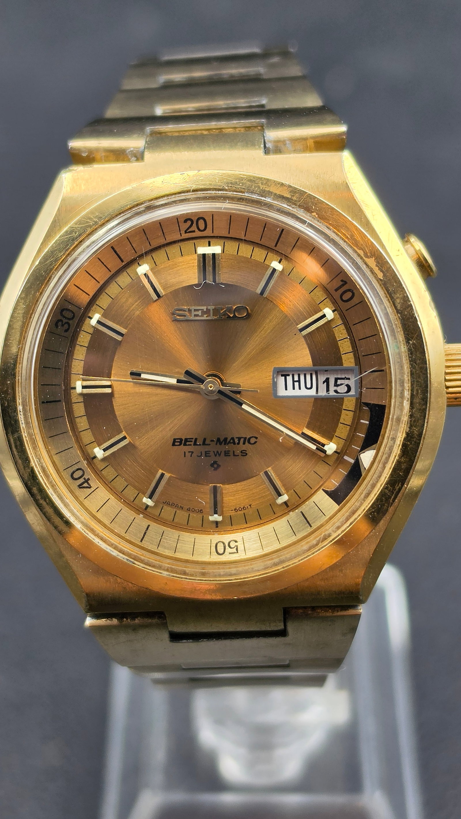 Vintage 1973 Seiko Bell-Matic 4006-6040 Automatic Alarm Day-Date 17 Jewel Watch 39mm (1 of 11)