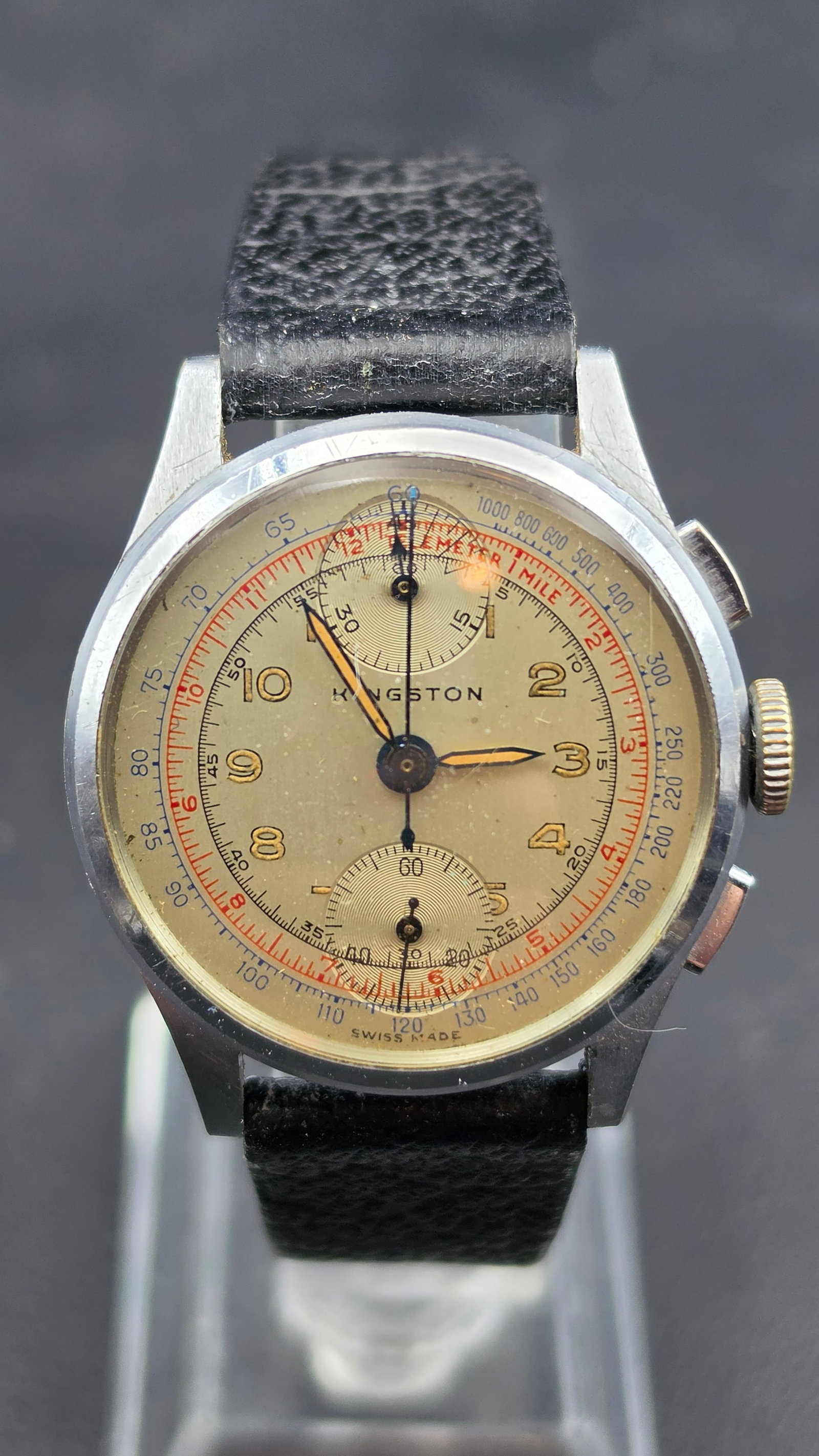 c.1950s Kingston Watch Co Swiss 17J Chronograph Tachymeter Telemeter Two-Register 33mm Running (1 of 9)