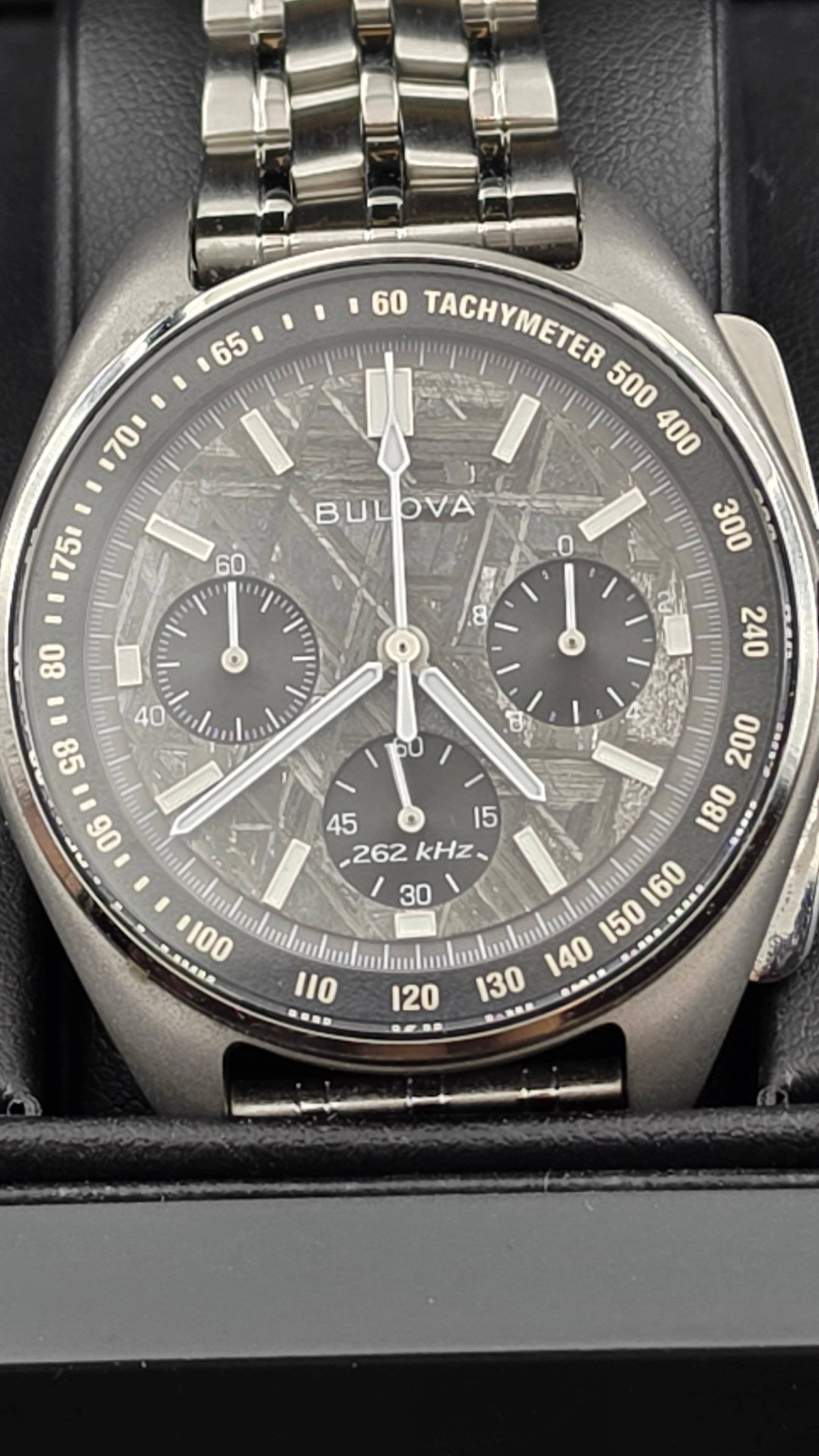 2024 Bulova Lunar Pilot Meteorite 96A312 Limited Ed Apollo 15 #0917/5000 Box Papers NM: Up for sale is a near-mint Bulova Archive Lunar Pilot Meteorite, reference 96A312, limited edition number 0917 out of 5,000 pieces worldwide, complete with full box and all original papers. The dial i