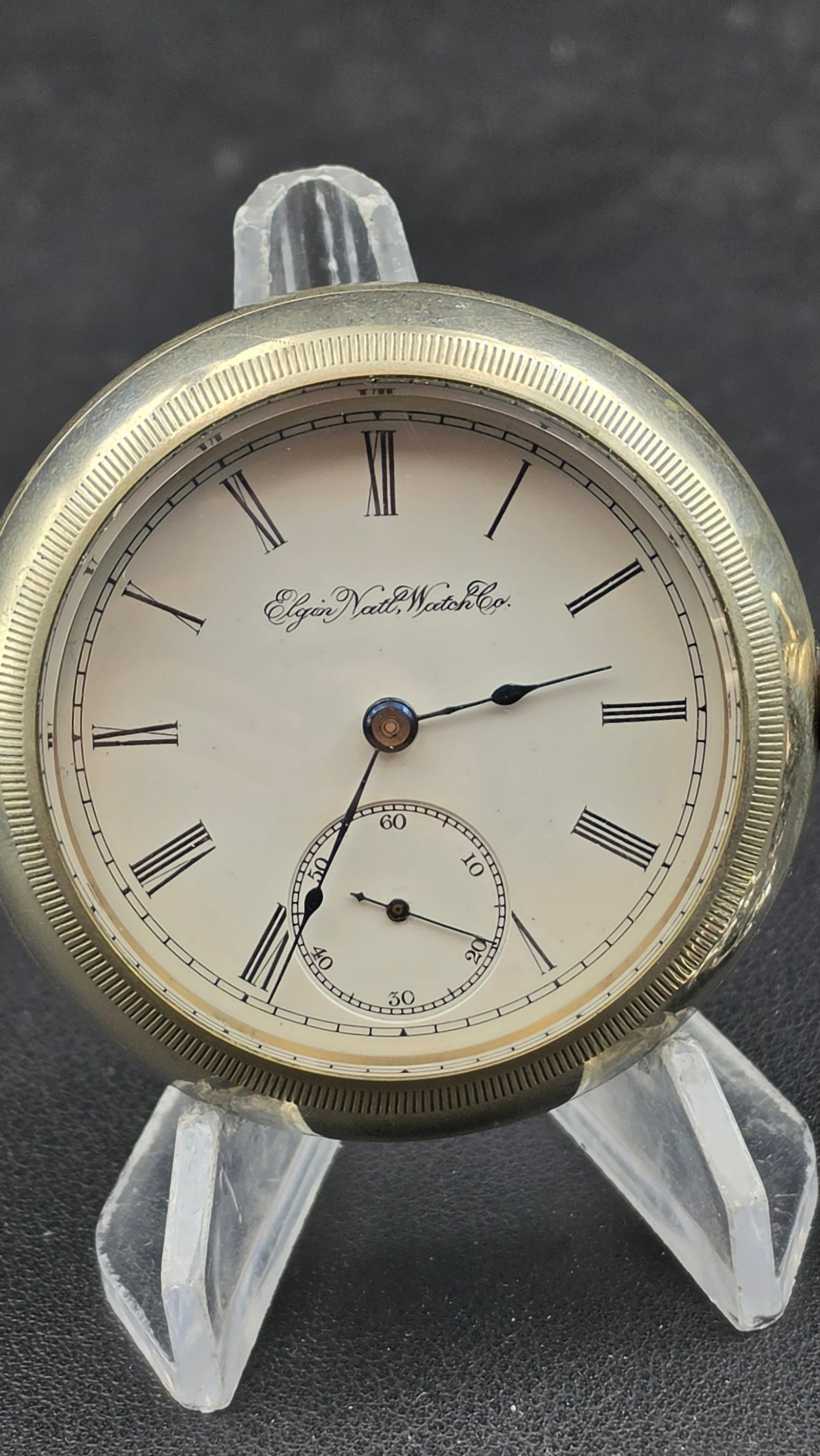 1897 Elgin Natl Watch Co Grade 96 18s 7J Sidewinder Fahys Oresilver Pocket Watch Runs w/Chain (1 of 9)