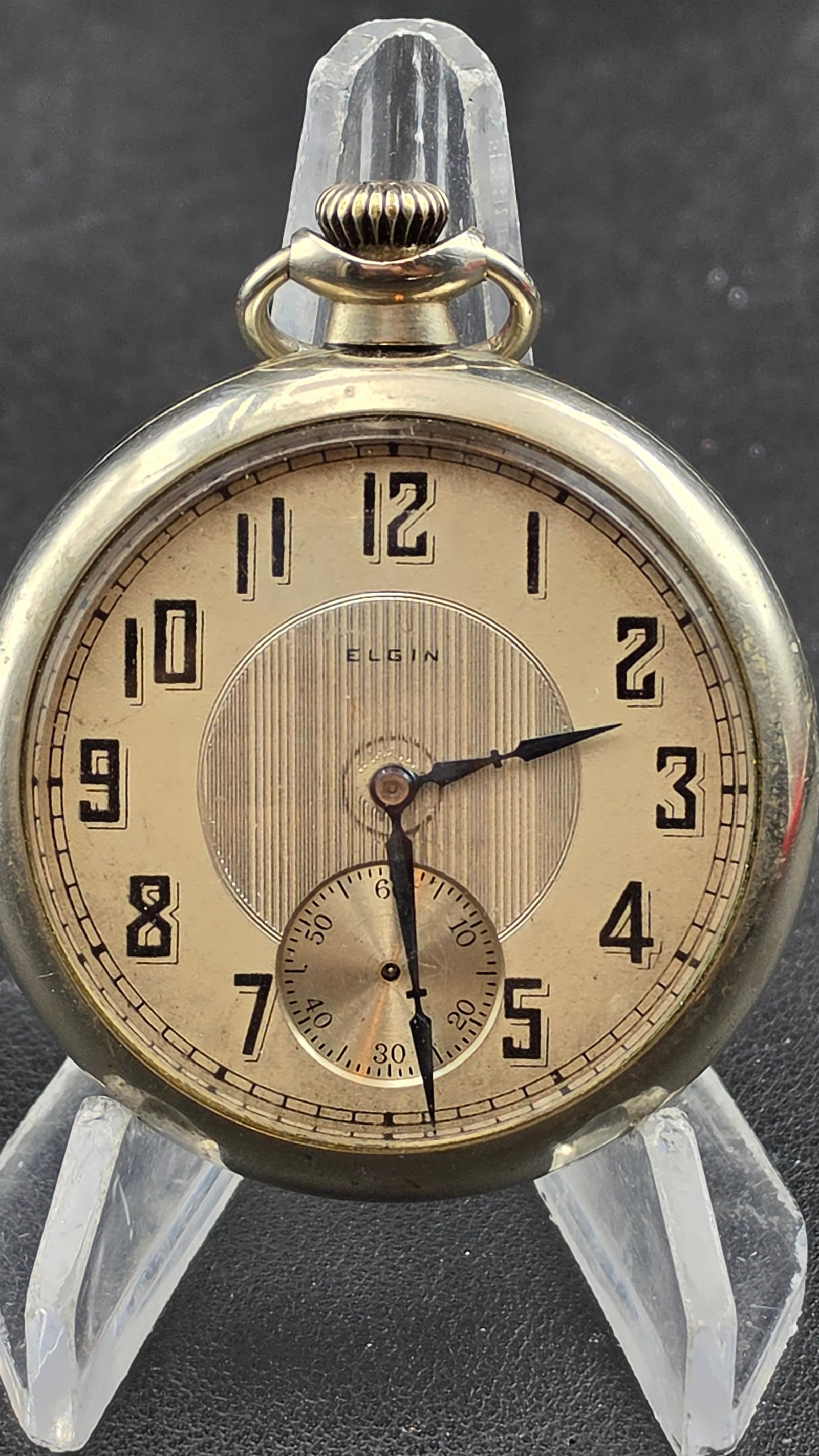 1925 Elgin Natl Watch Co Grade 291 Model 7 16s 7J Pocket Watch Art Deco Dial Silveroid Runs (1 of 8)