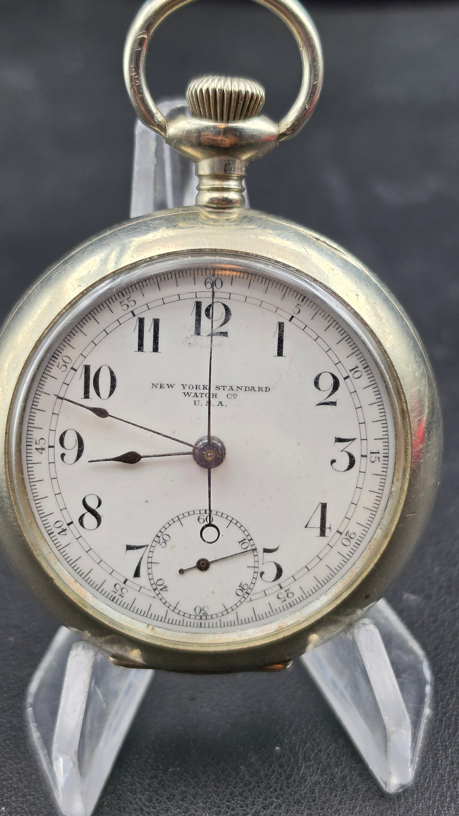 1906 New York Standard Grade 164 Chronograph 18s 7J Pocket Watch Pat 1904 Phila GF Back Runs (1 of 9)
