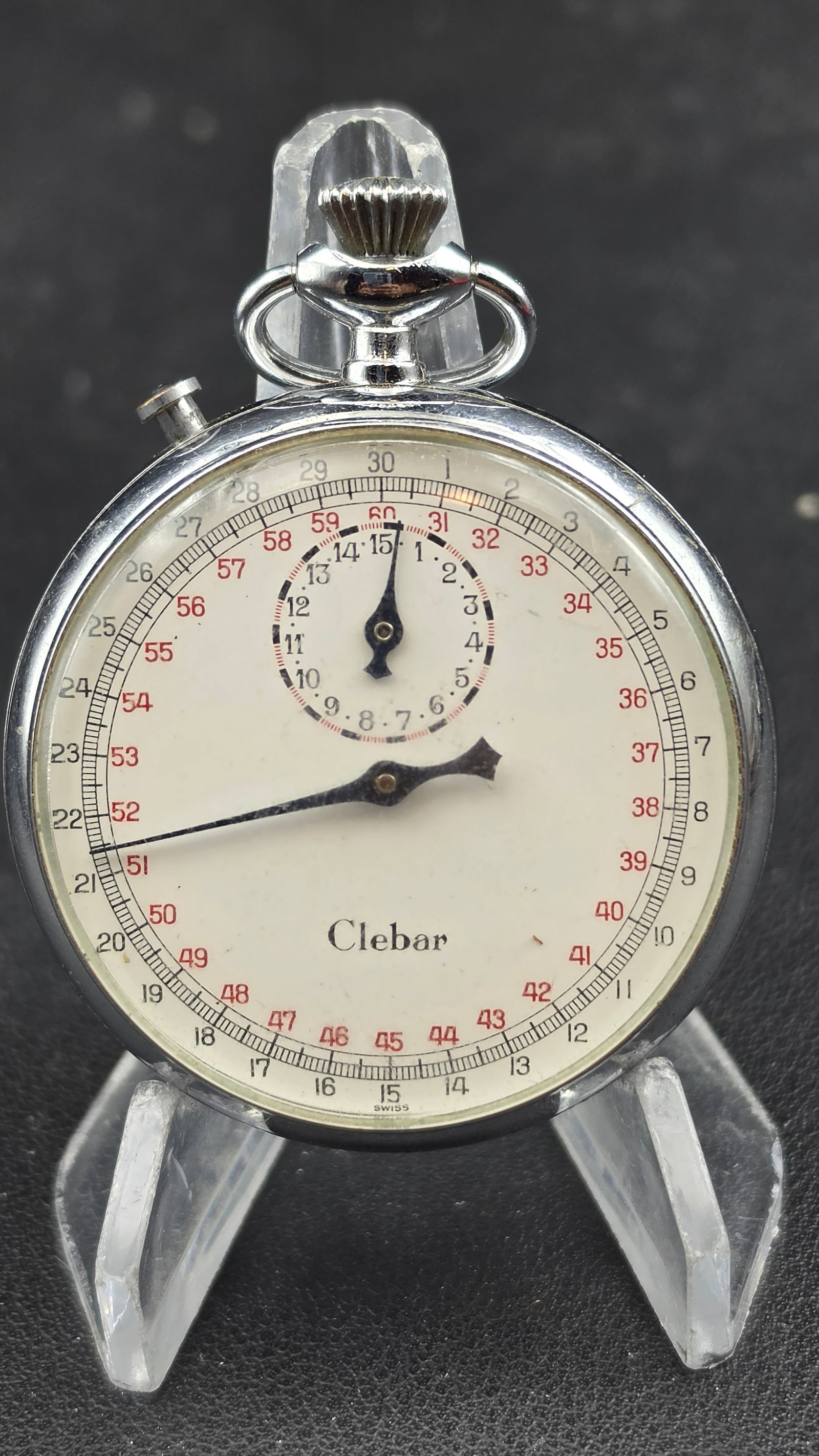 Vintage c.1940s Clebar Watch Co. Inc. Swiss 7-Jewel Military Stopwatch, Running — Case No. 102 (1 of 11)