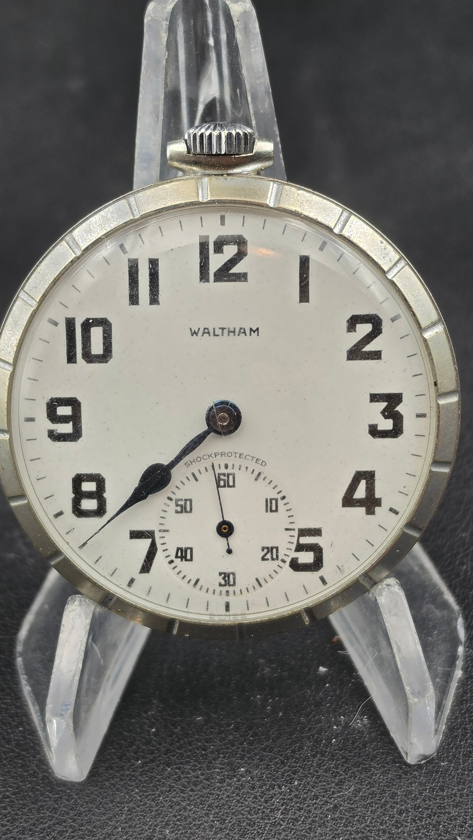 Vintage c.1950s Waltham Watch Co. Swiss 17-Jewel Shock Protected Pocket Watch, Locomotive Engraved C (1 of 8)