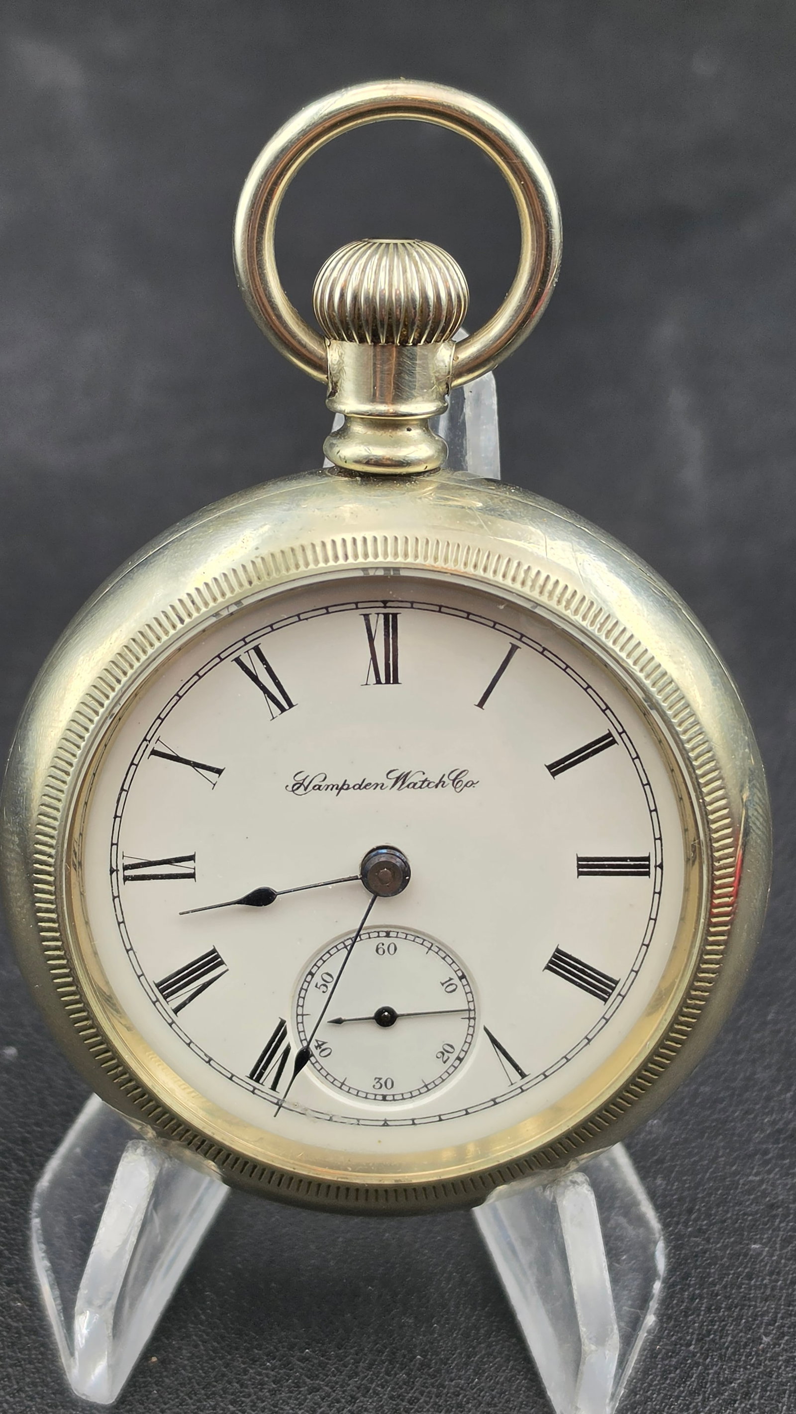 Antique c.1897 Hampden Watch Co. Canton Ohio Grade No. 21 18-Size 7-Jewel Open Face Pocket Watch, Ru: Up for sale is a genuine antique American pocket watch by the Hampden Watch Co. of Canton, Ohio, fully identified via the Pocket Watch Database as Grade No. 21, Model 3, with movement serial number 10