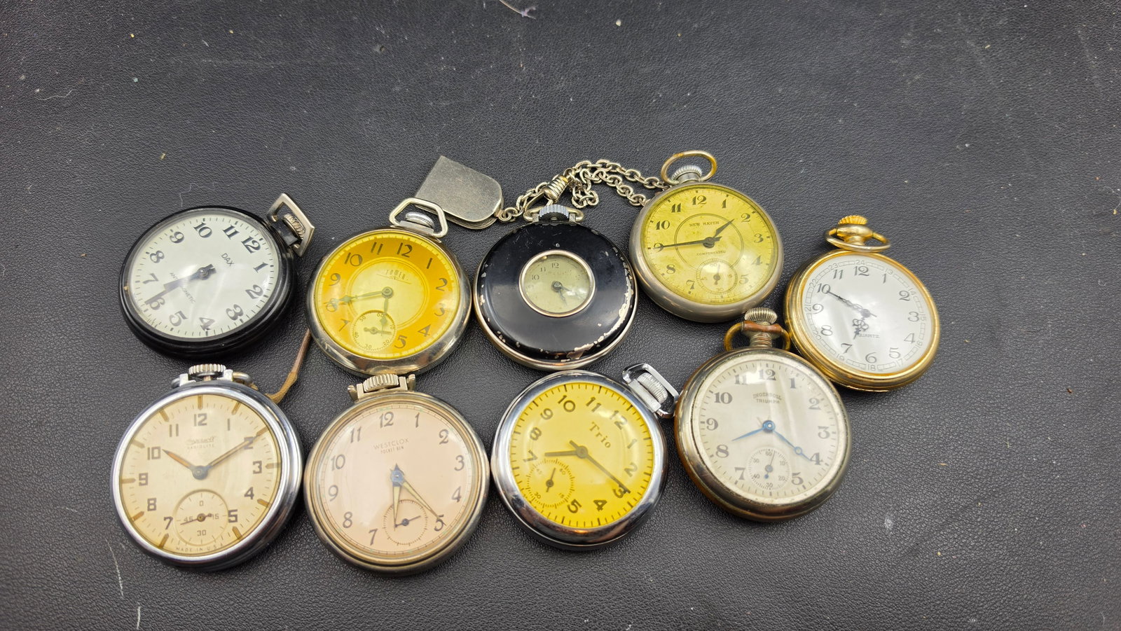 Vintage Pocket Watch Lot Ingersoll Westclox New Haven Radiolite Dax Tower Trio 1900s-1970s 9pc (1 of 18)