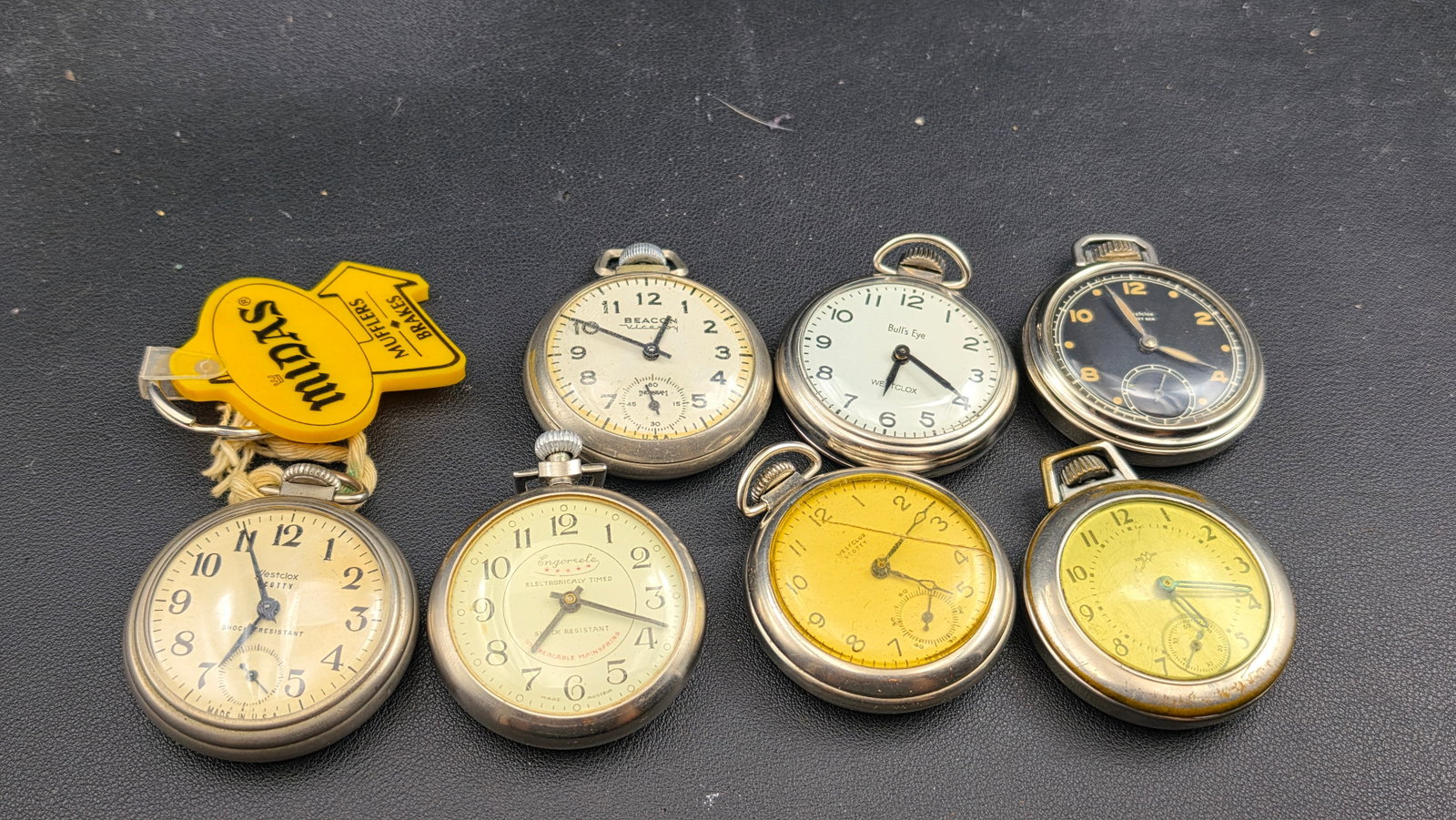 Vintage Pocket Watch Lot Westclox Ingraham Engorsele Beacon Scotty Bull's Eye Pocket Ben 7pc 1940s (1 of 15)