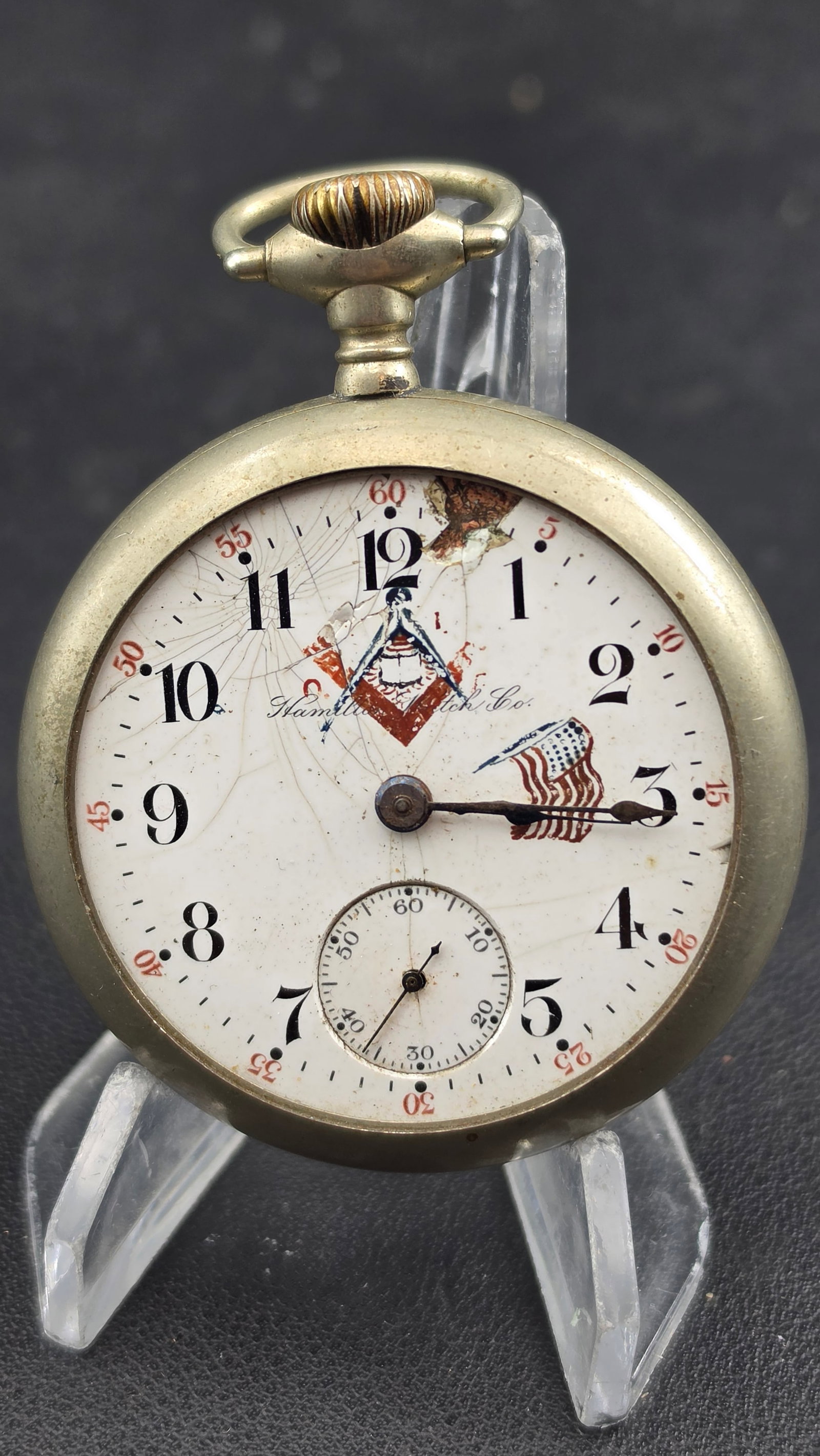 Antique 1904 Hamilton Grade 924 18s Masonic Patriotic Dial Pocket Watch Serial 440437 Philadelphia S (1 of 10)
