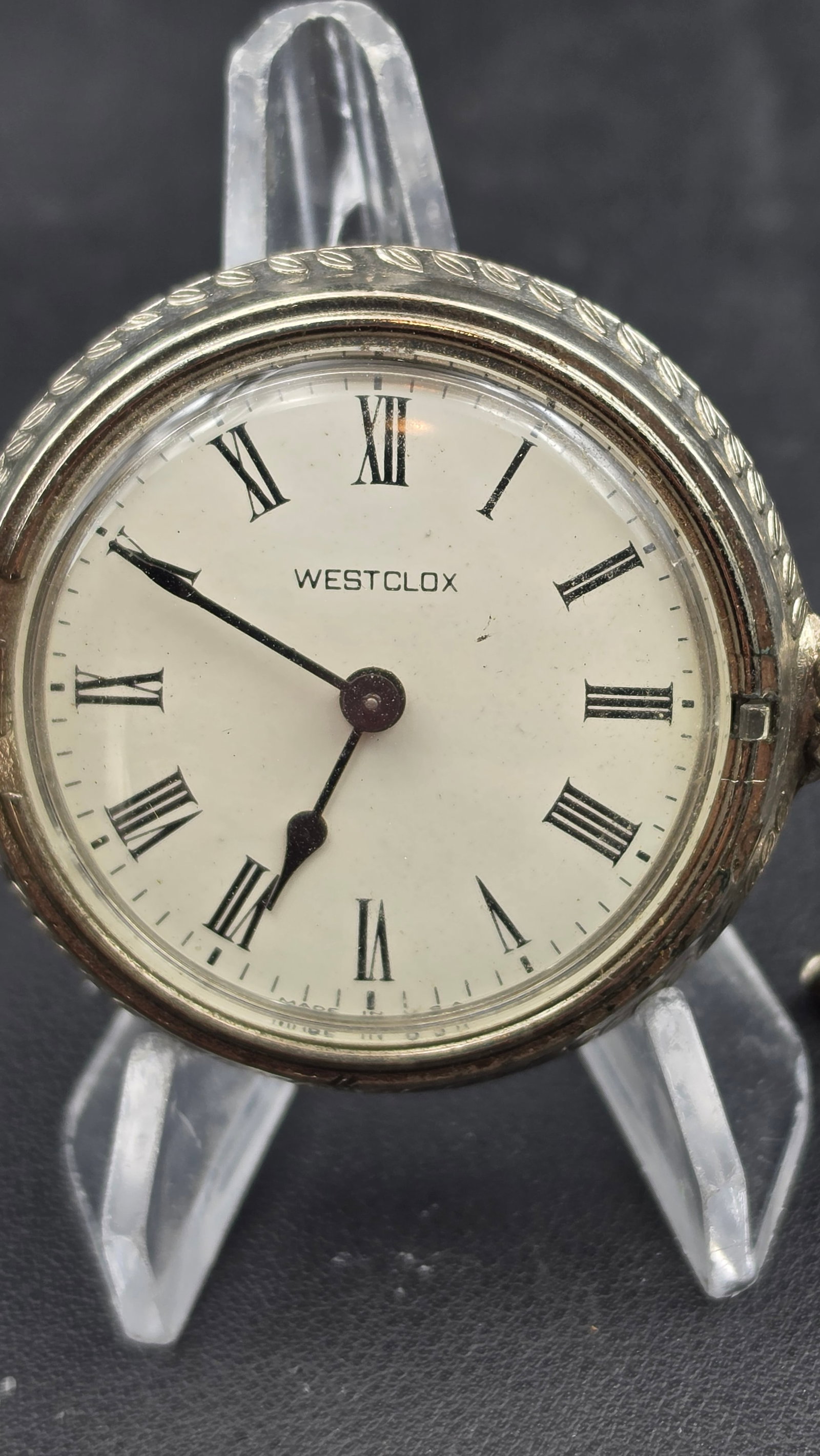 Vintage Westclox Ladies Pocket Watch Musical Instrument Engraved Case Silver Tone Chain (1 of 9)