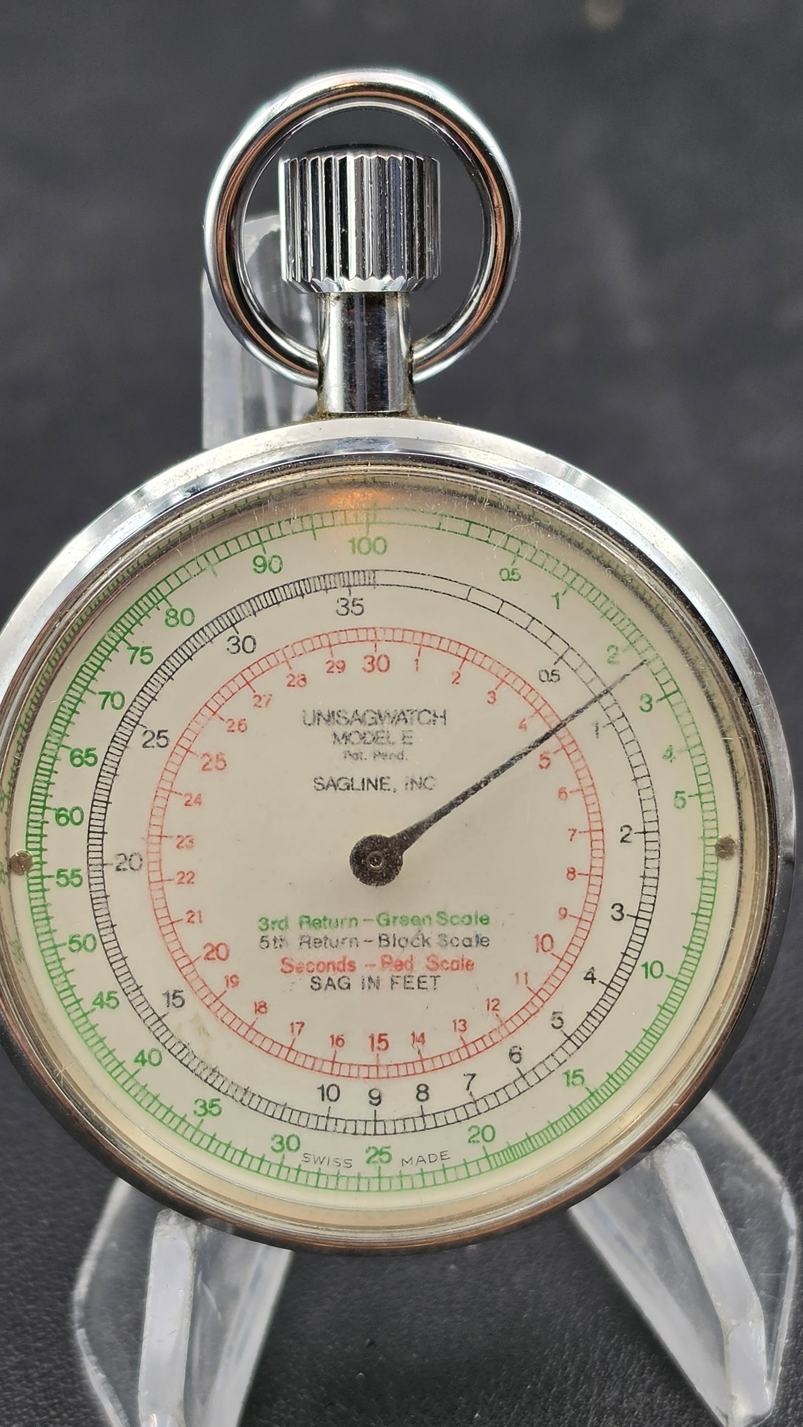 Vintage Unisagwatch Model E Sagline Inc. Swiss Schlup Ufesa Cable Sag Meter 54mm Pocket Instrument (1 of 9)