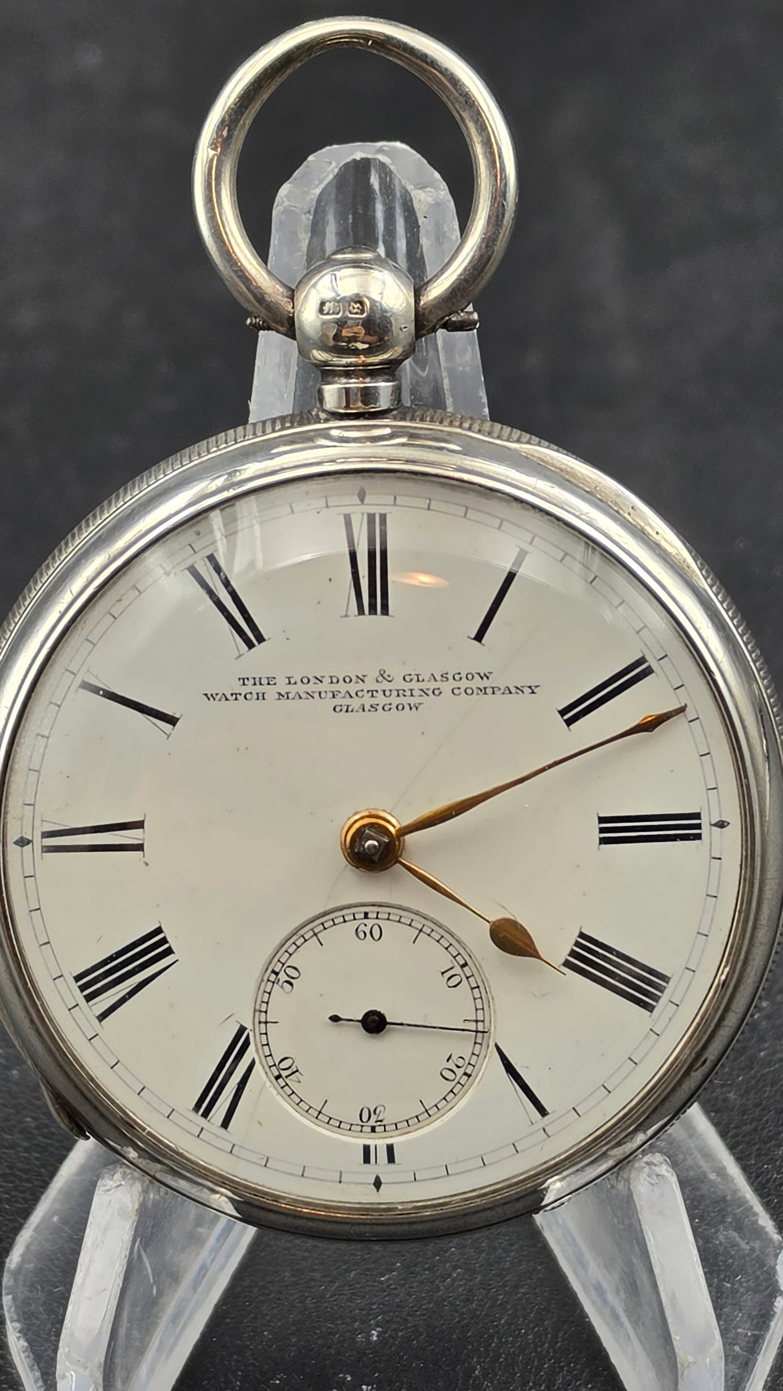 c.1888 The London & Glasgow Watch Mfg Co Sterling Silver 52mm Pocket Watch British Hallmarks Runs (1 of 12)