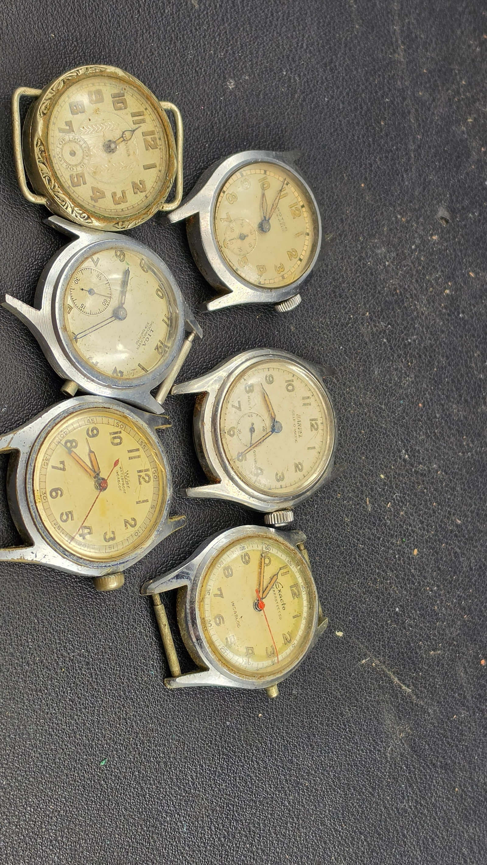 Lot of 6 Vintage 1930s-1950s Swiss Mechanical Watch Heads Wyler Croton Marvel Liga Exacto Medana (1 of 7)