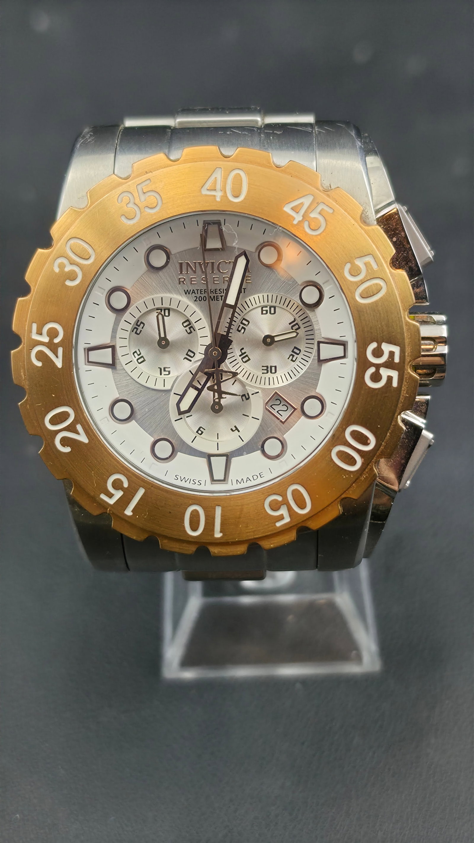 Invicta Reserve Swiss Made Chronograph Two-Tone 55mm Model 1958 Gold Bezel Silver Dial Men's Watch 2 (1 of 9)