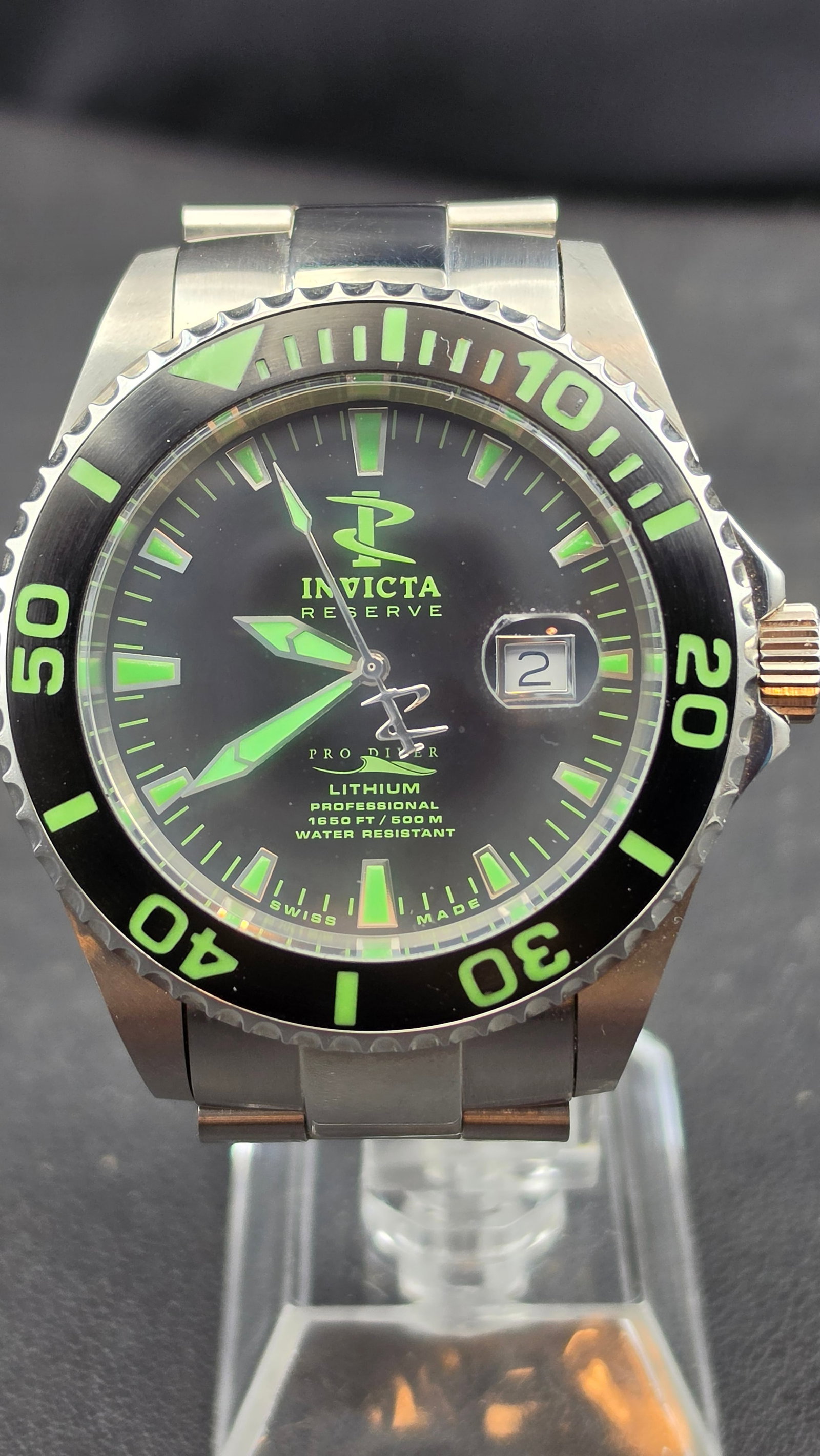 Invicta Reserve Pro Diver Lithium Swiss Made 47mm Model 1543 Black Green Dial 500M Men's Watch 2000s (1 of 10)