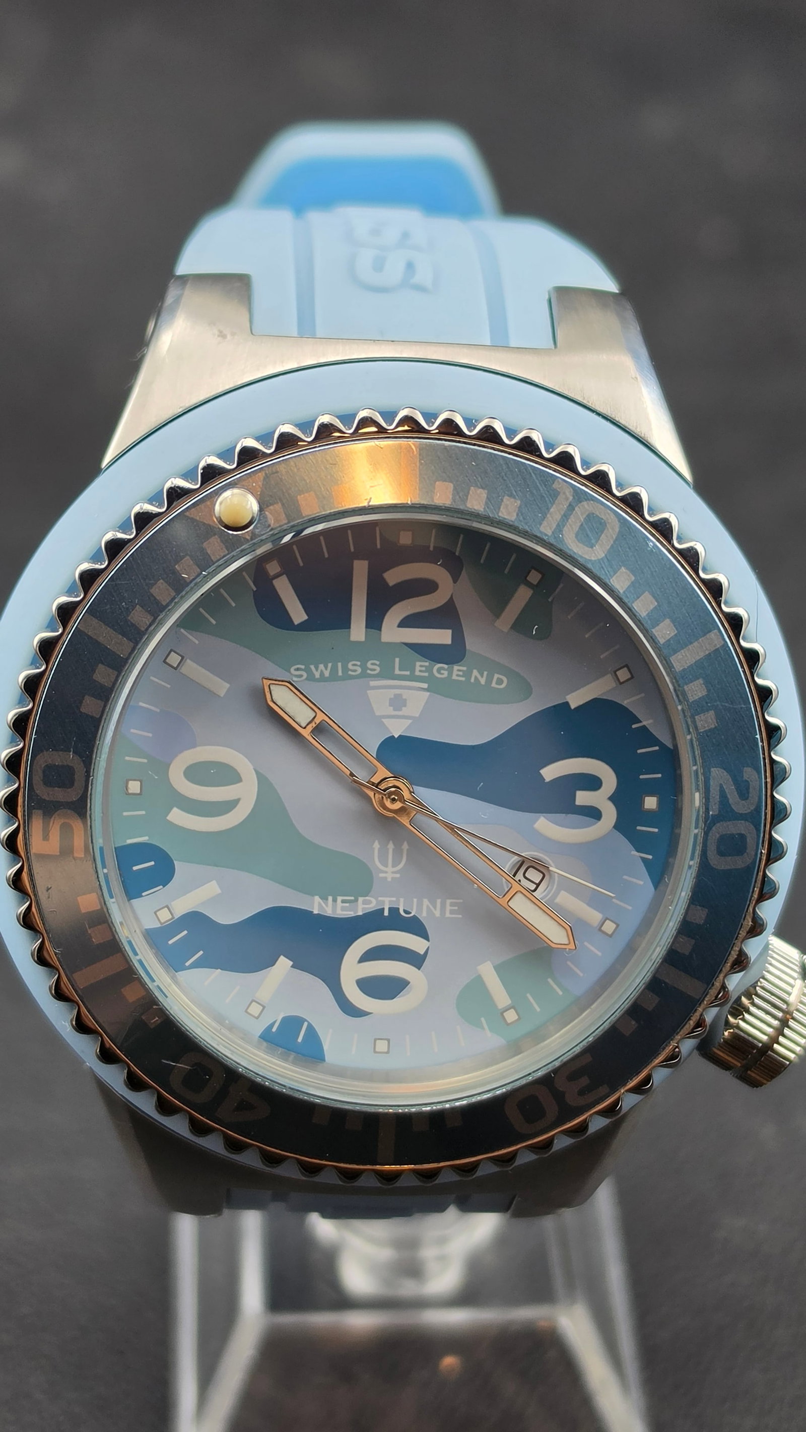 Swiss Legend Neptune Ref. 112003854 Blue Camo Dial Diver, Swiss Made Movement, Light Blue Silicone, (1 of 9)