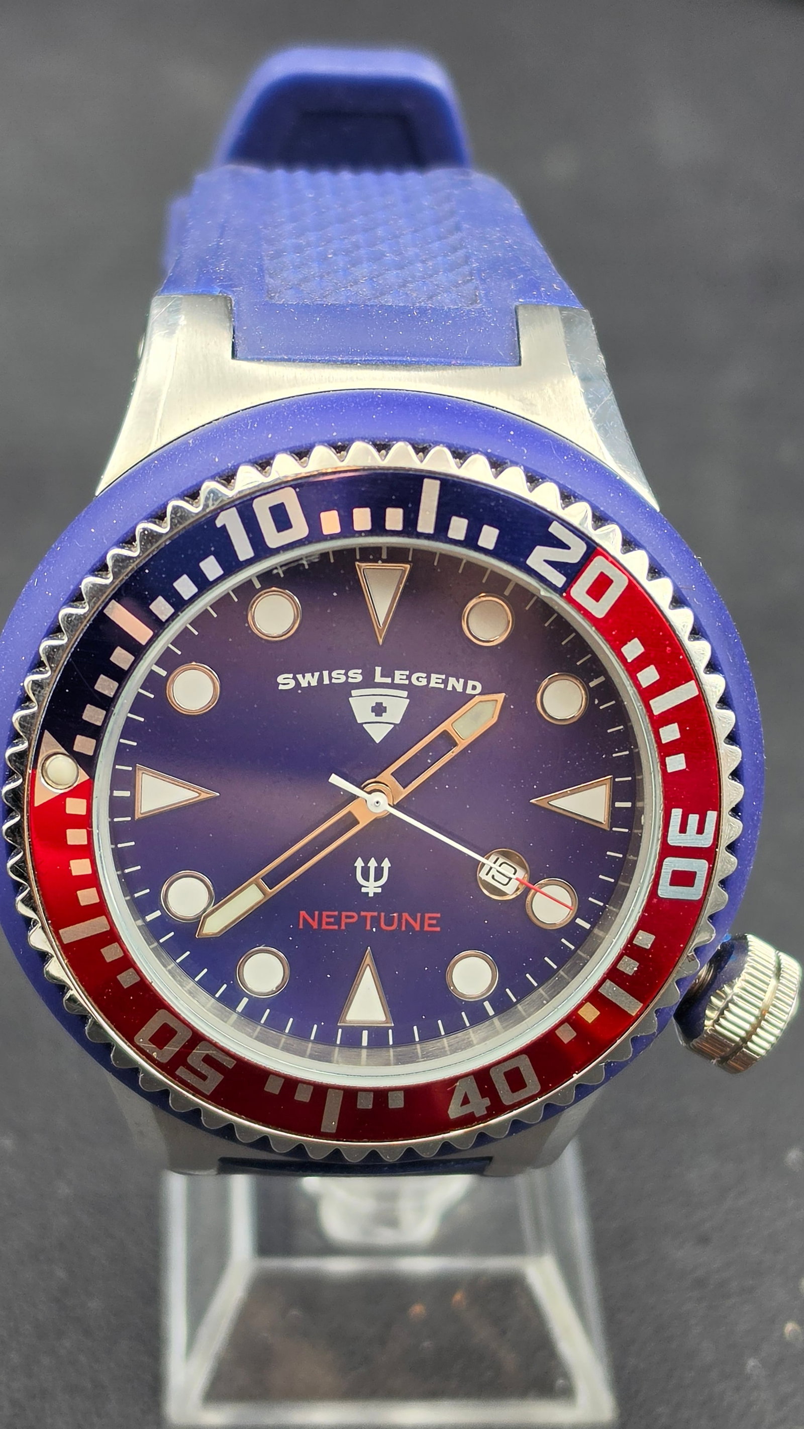 Swiss Legend Neptune Pepsi Bezel Blue Dial Diver 52mm, Swiss Movement, Blue Silicone Strap, NOS, c. (1 of 10)