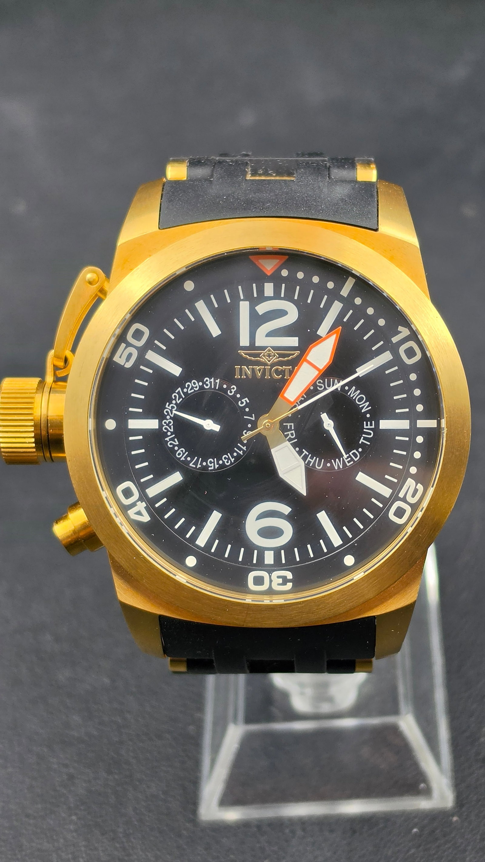 Invicta Sea Spider Collection Model 10774 NOS Day-Date Black Dial Gold-Tone Swiss Parts 48mm ~2010s (1 of 8)