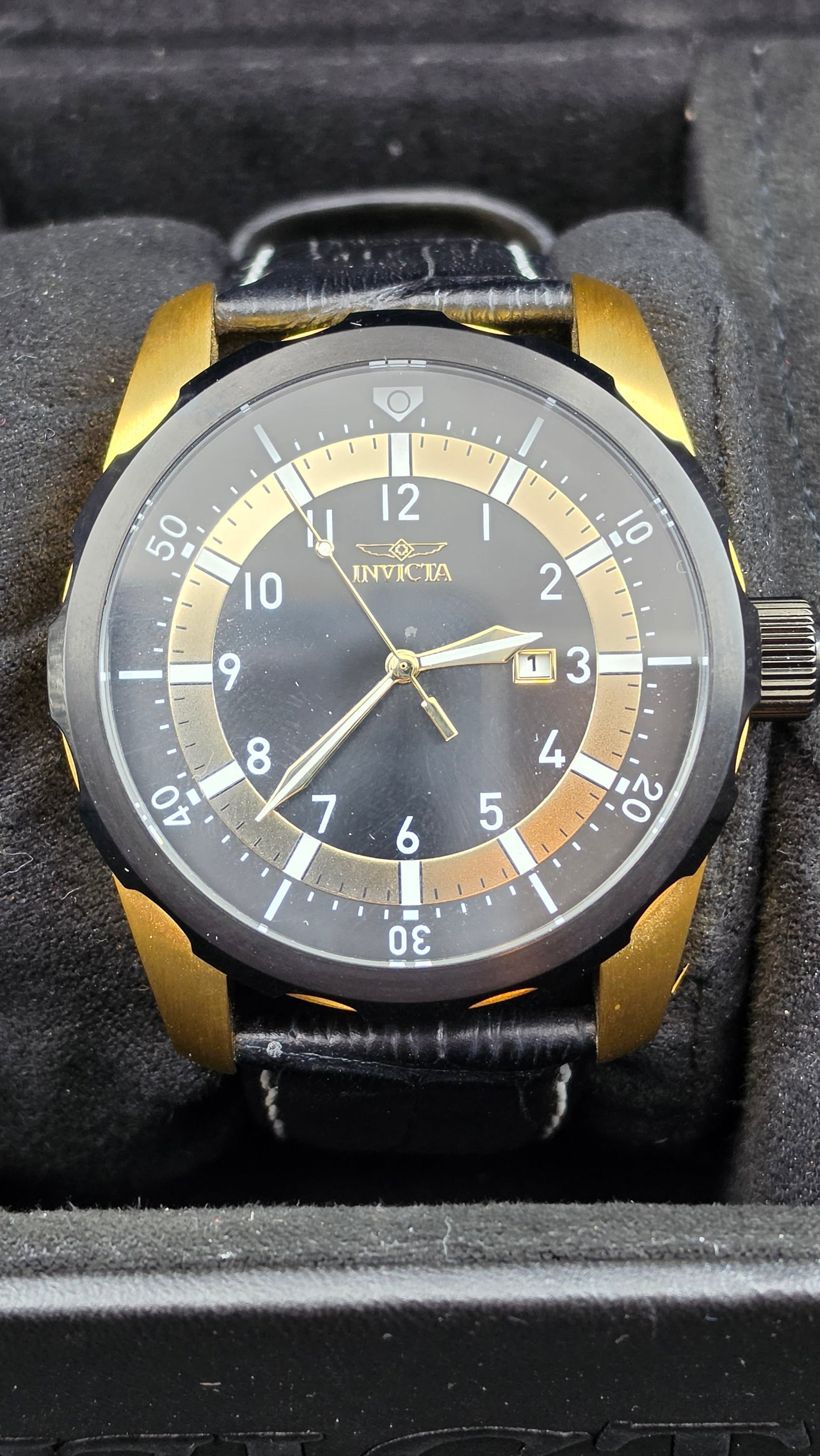 Invicta Reserve Aviator Model 19564 Flight Time Precision Tritnite Men's Watch Gold Black Box c.2015 (1 of 10)