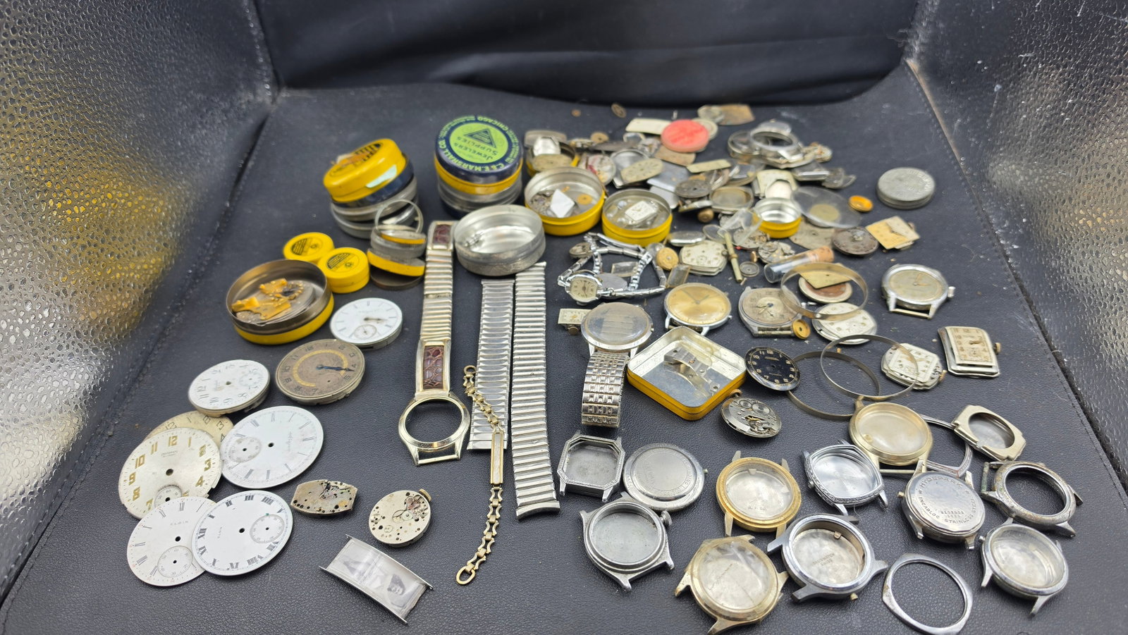 Vintage Watchmaker Estate Lot Parts Cases Movements Dials Elgin Ingraham C. & E. Marshall Supplies c (1 of 11)