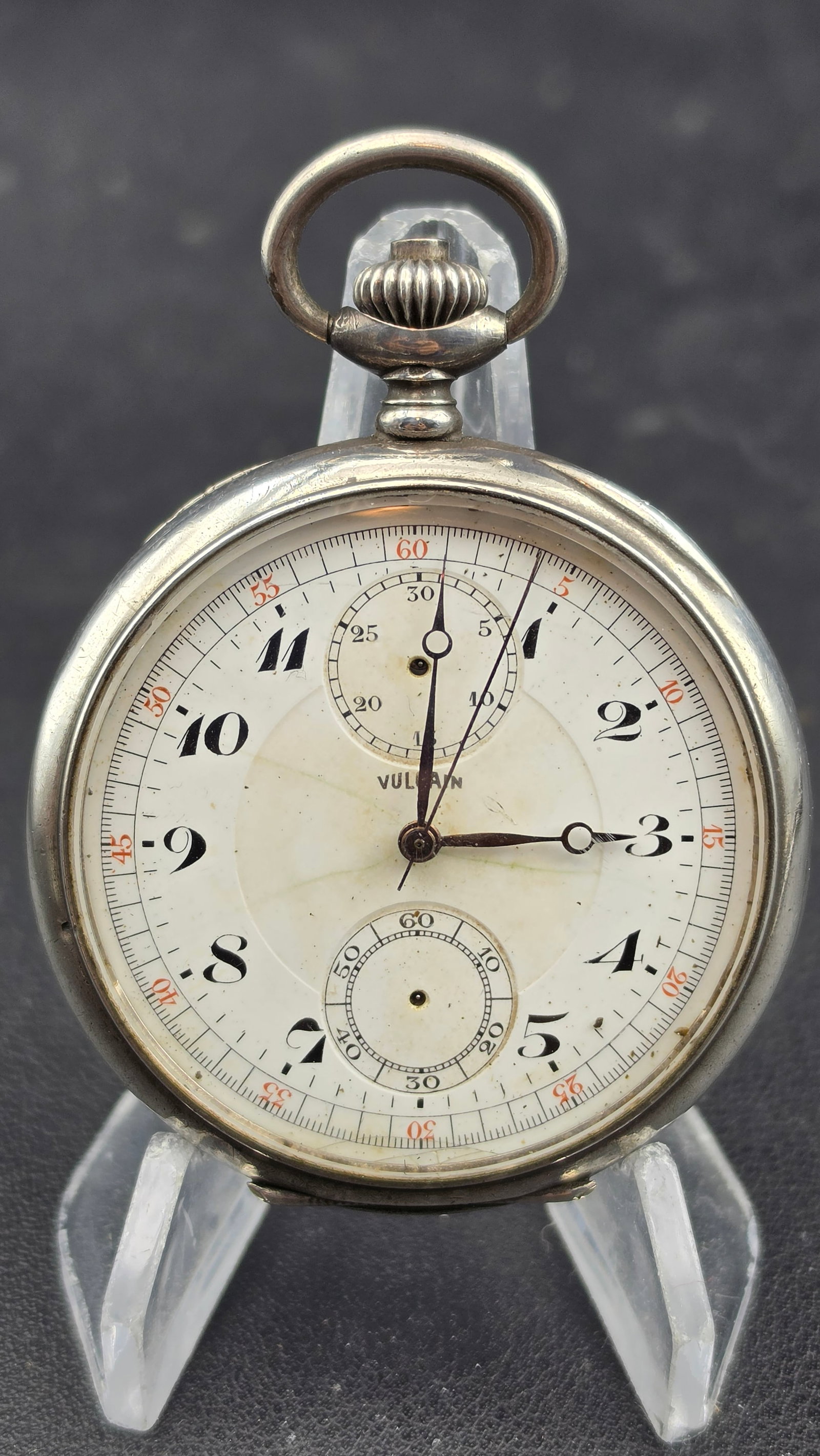 Antique 1900s Vulcain Swiss 17-Jewel 0.925 Silver Chronograph Pocket Watch 52mm (1 of 13)