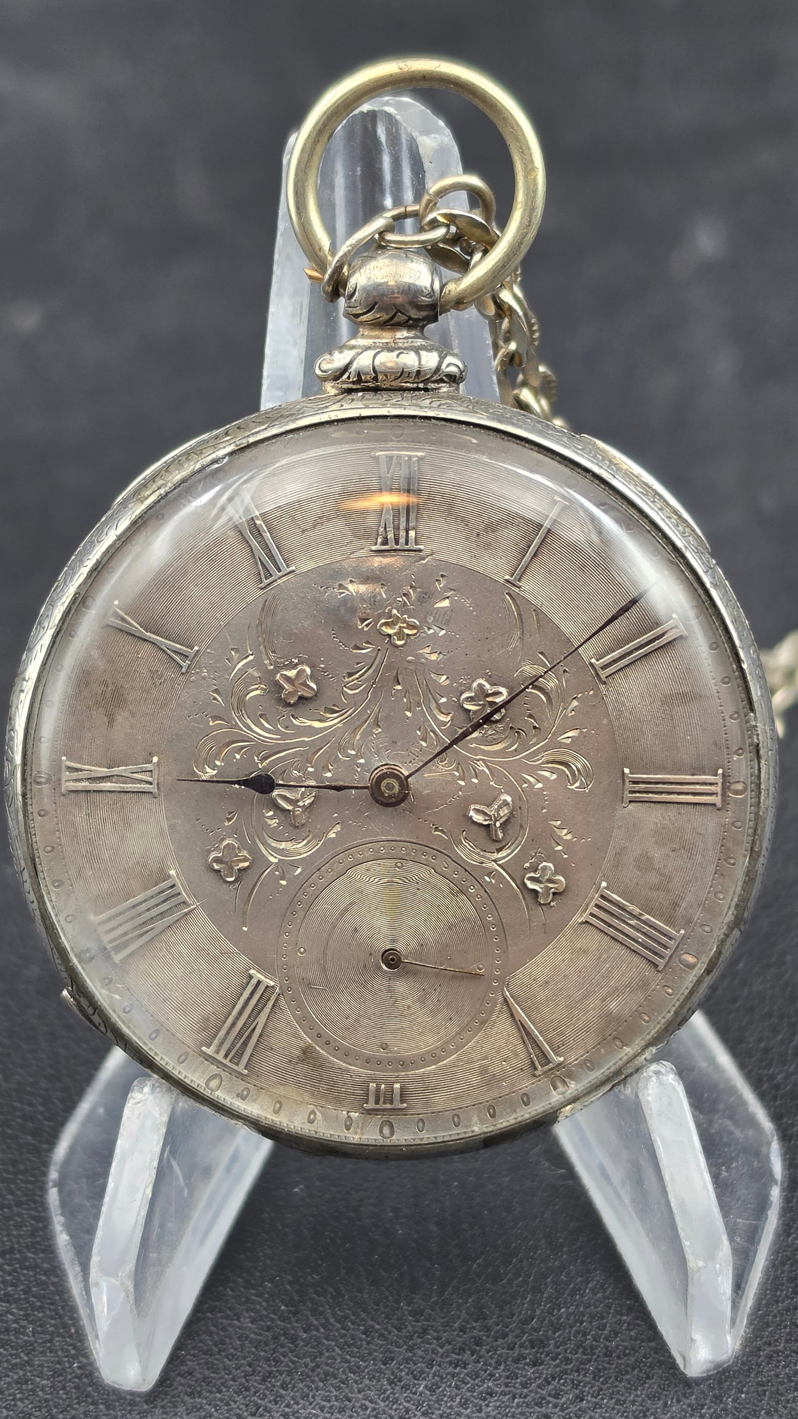 Antique Arnold Adams & Co London 13 Jewel Detached Lever Silver Pocket Watch Engraved Case Chain Key (1 of 13)