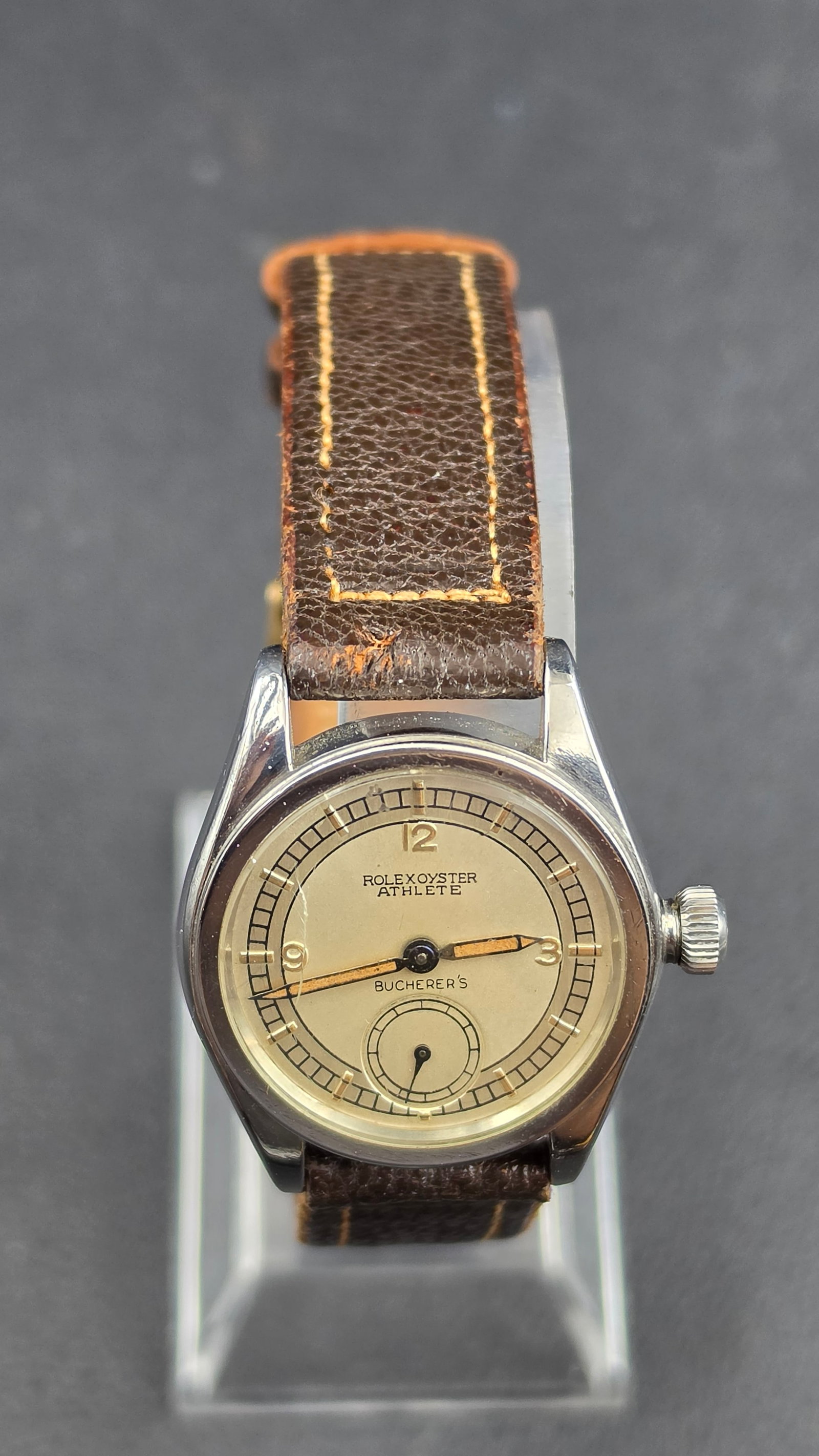 1930s Rolex Oyster Athlete Bucherers Double Signed Dial Stainless Steel 29mm Manual Wind Runs - 4