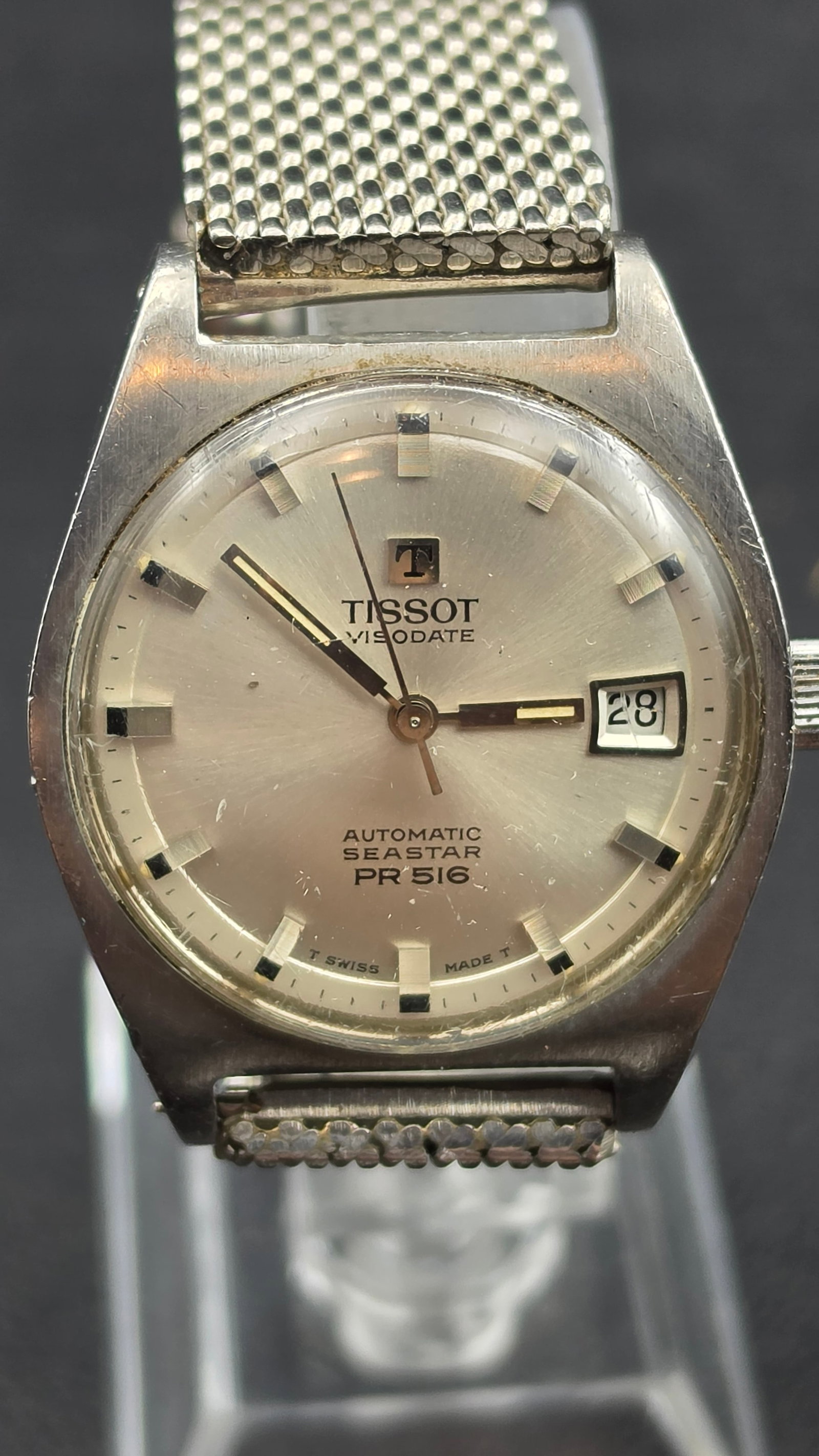 Tissot Visodate Automatic Seastar PR 516 Stainless Steel Date Watch ca. 1970 Mesh Bracelet (1 of 12)