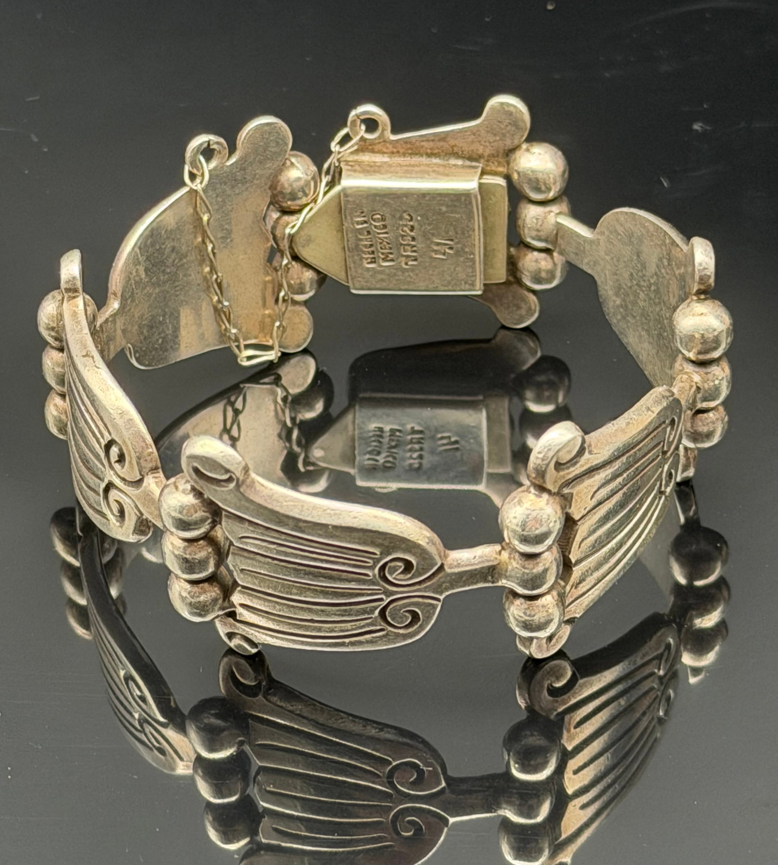 84g- mi Vintage Taxco Mexico Sterling Silver Wing Link Bracelet 84g Hecho En Mexico (1 of 9)