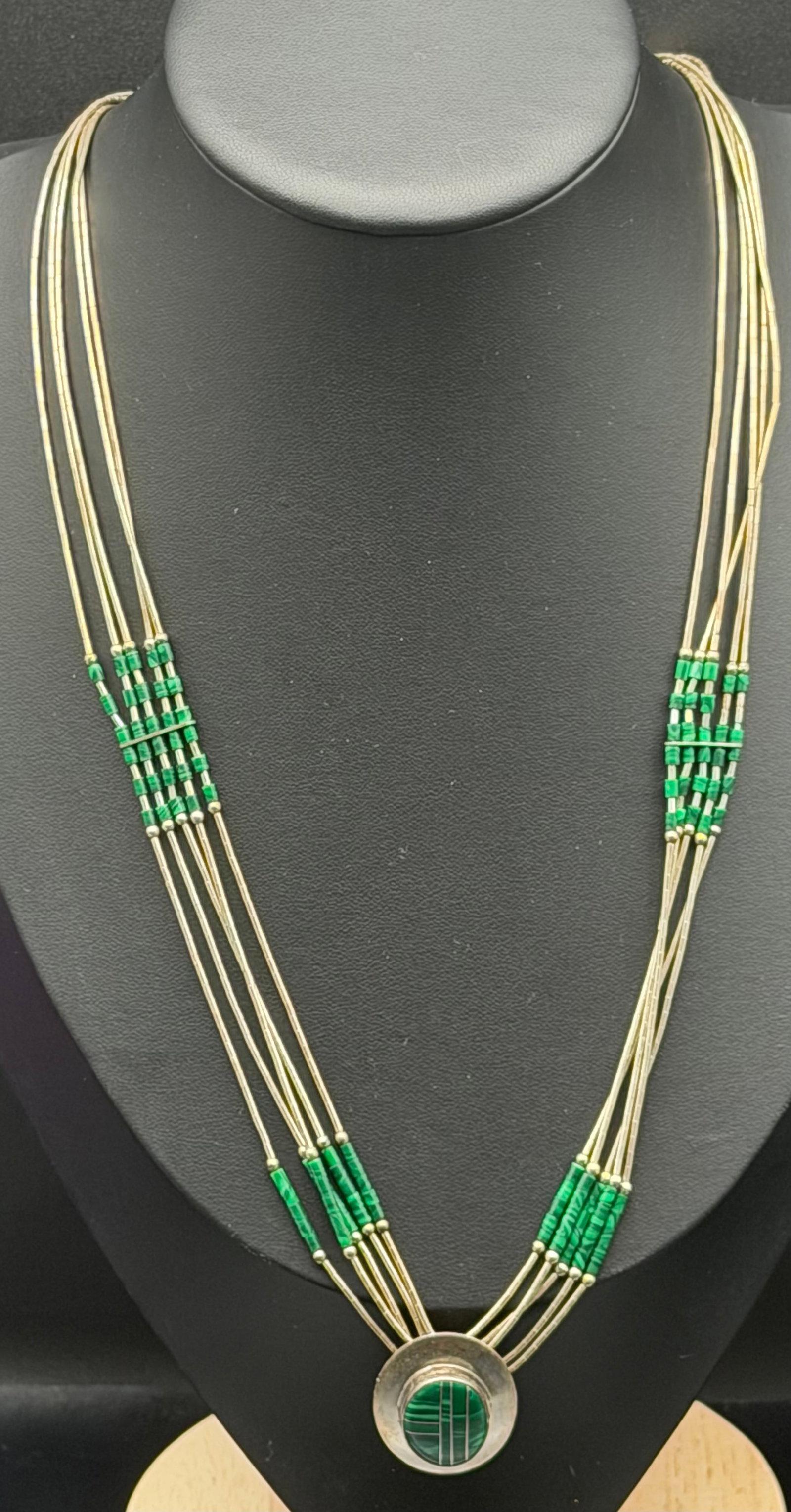 19g- Edvin James Sterling Silver Liquid Silver Malachite Multi Strand Necklace (1 of 10)