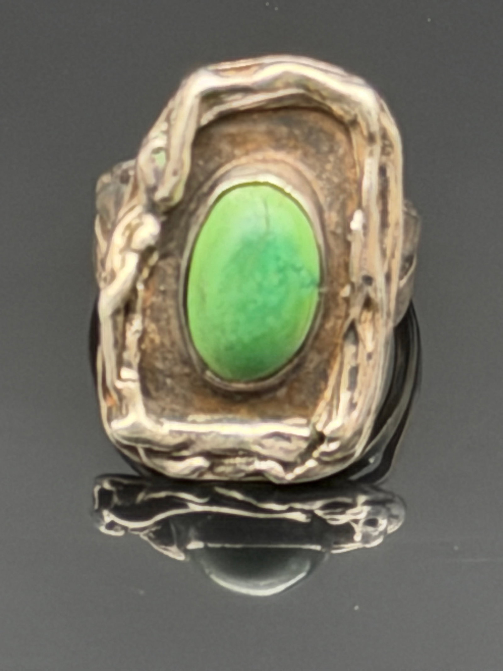 8g-Vintage Sterling Silver Modernist Green Turquoise Variscite Ring (1 of 9)