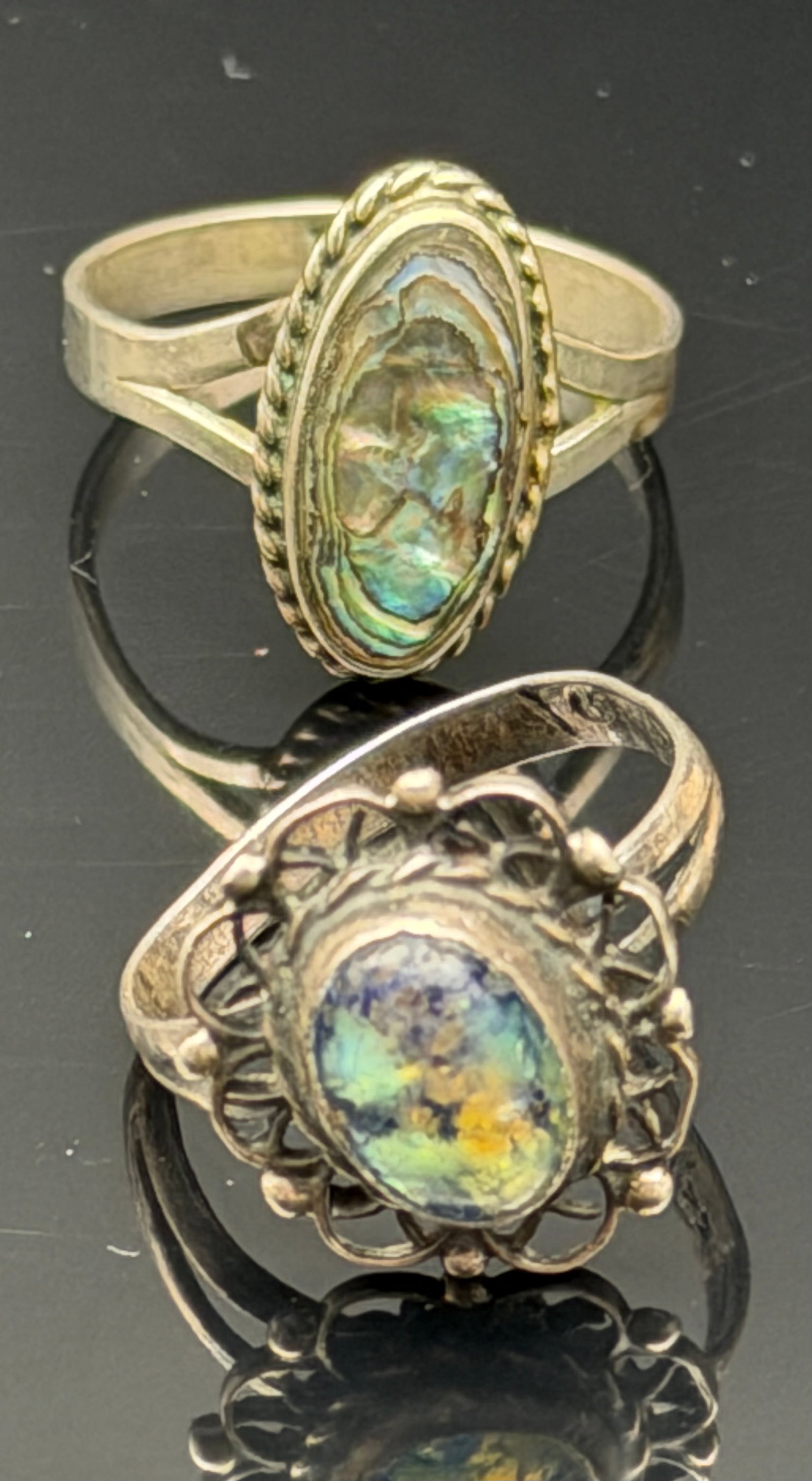 5g-Vintage Sterling Silver Abalone Shell Rings (1 of 13)