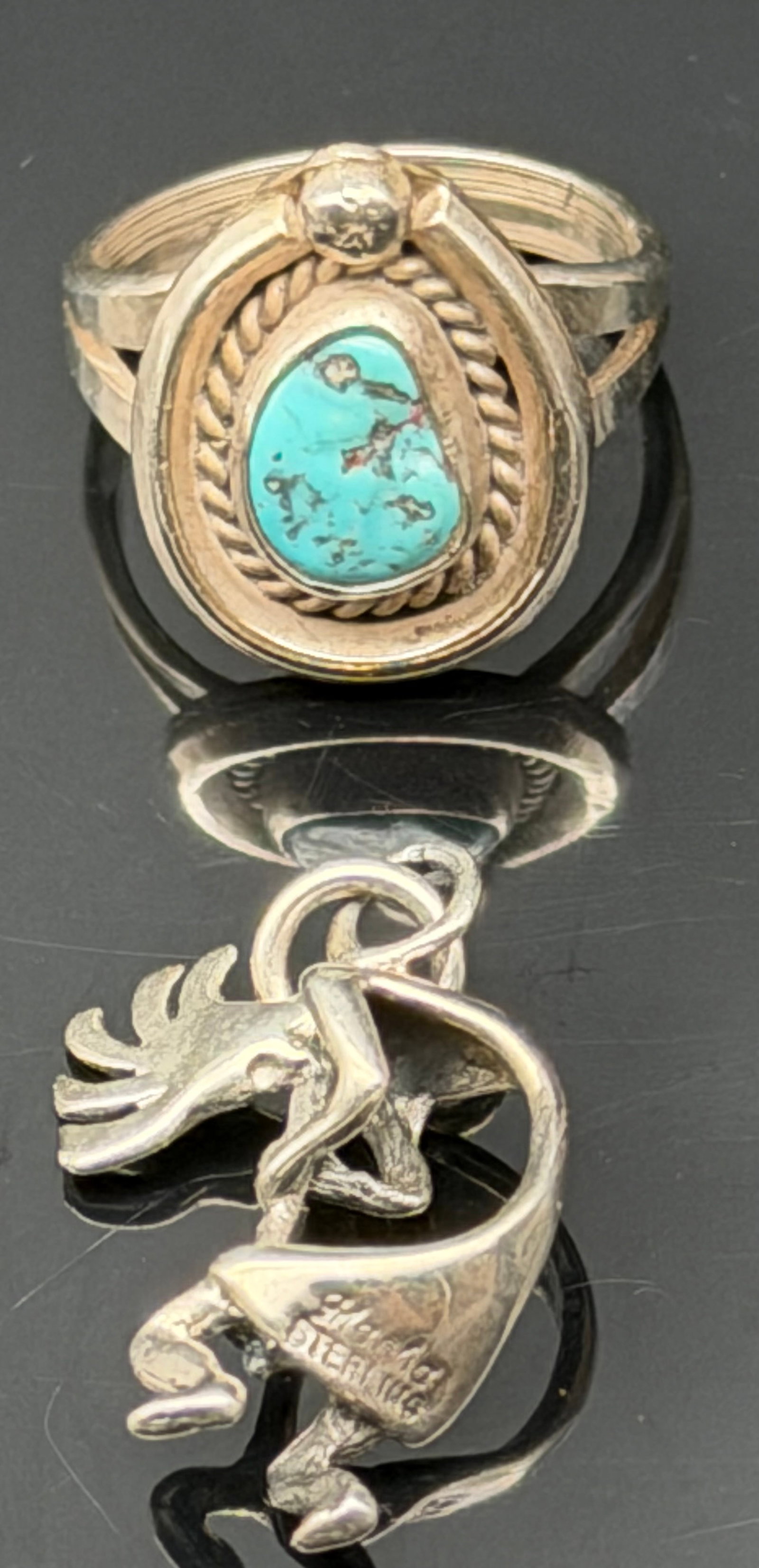 9g-Vintage Sterling Silver Turquoise Ring & Kokopelli Pendant (1 of 9)