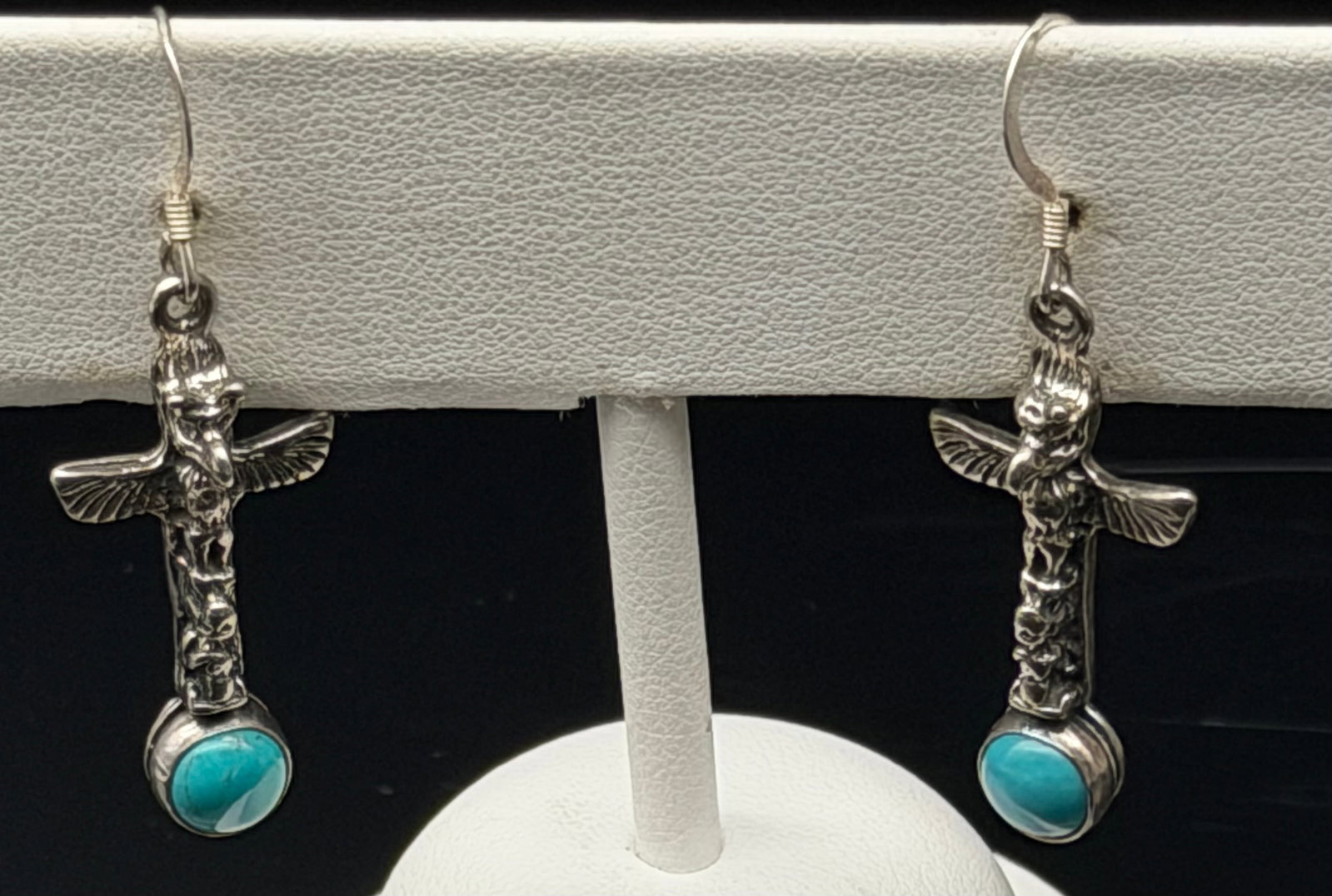 5g-Vintage Sterling Silver Turquoise Cross Dangle Earrings (1 of 6)