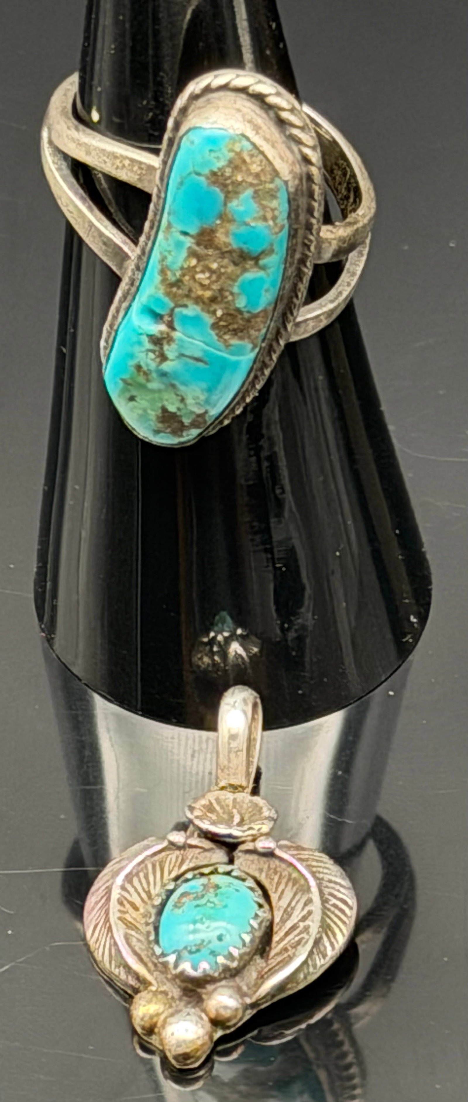 9g-Vintage Sterling Silver Turquoise Ring & Pendant Set Southwestern Native American Style (1 of 10)