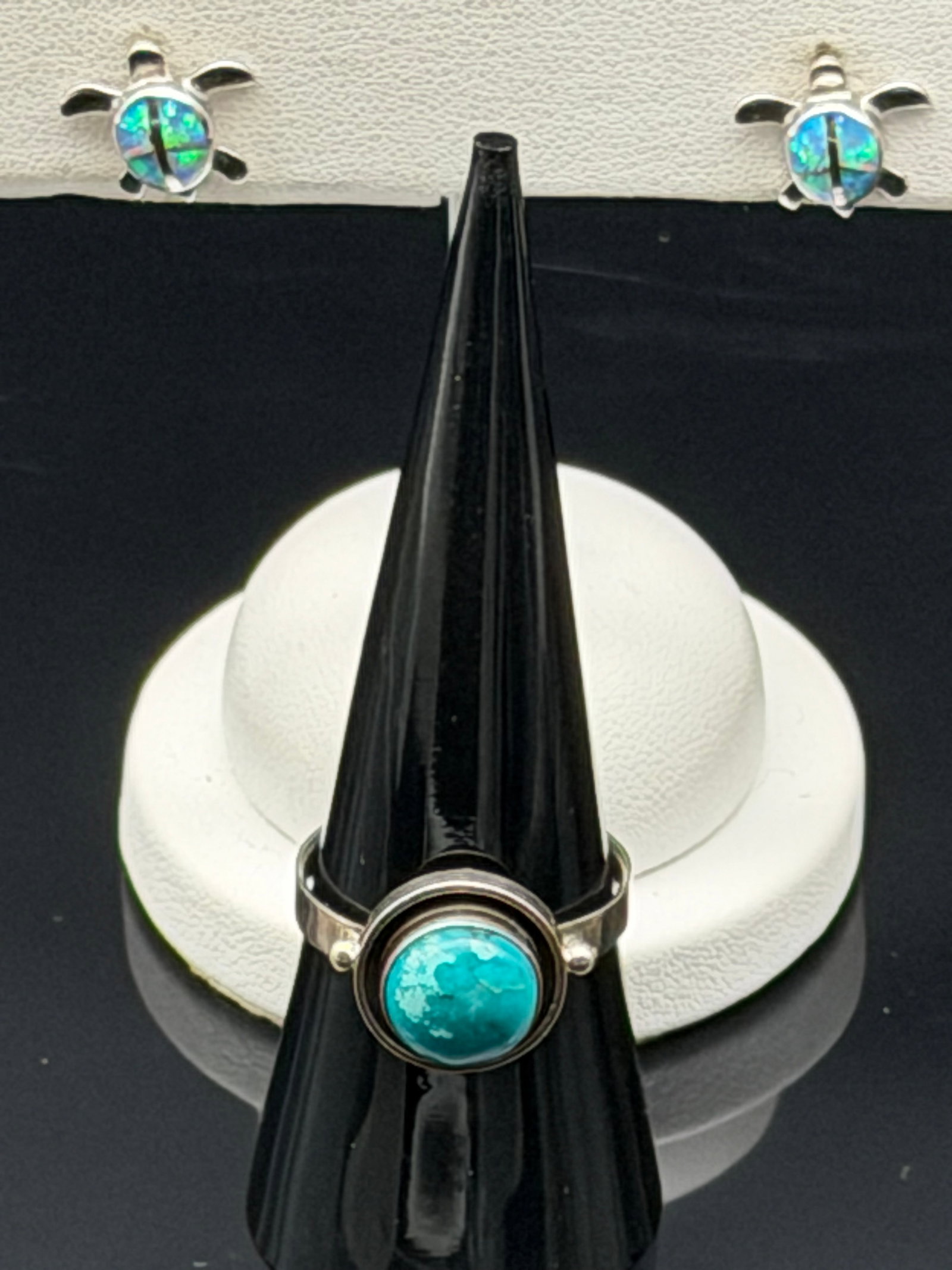 5g-Vintage 925 Sterling Silver Turquoise Ring & Opal Turtle Stud Earrings (1 of 14)