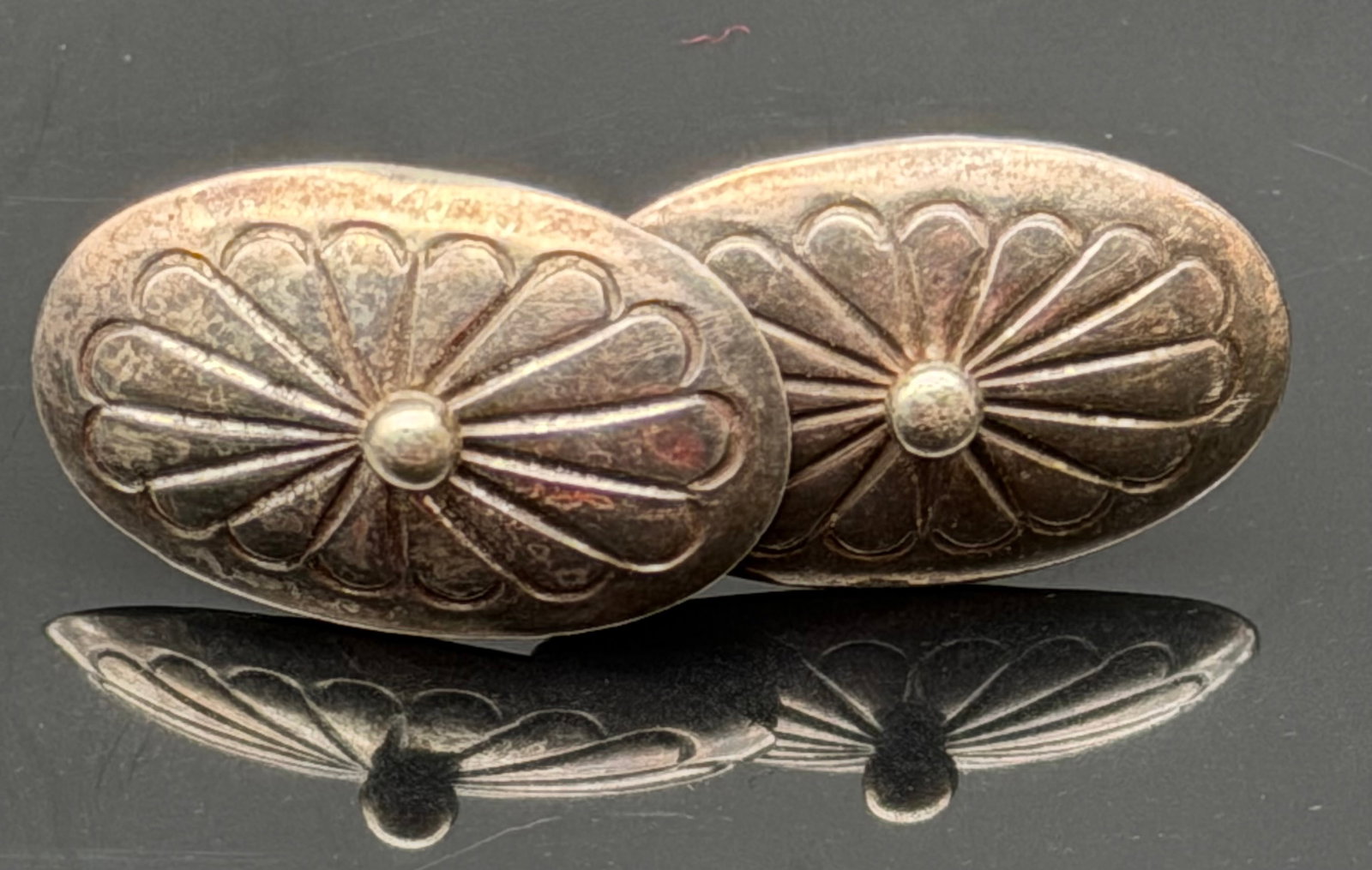 3g-Vintage Sterling Silver Concho Stud Earrings: Vintage sterling silver stud earrings featuring traditional Southwestern concho-style sunburst designs with raised center domes. Lightweight and comfortable for everyday wear, with classic Western and