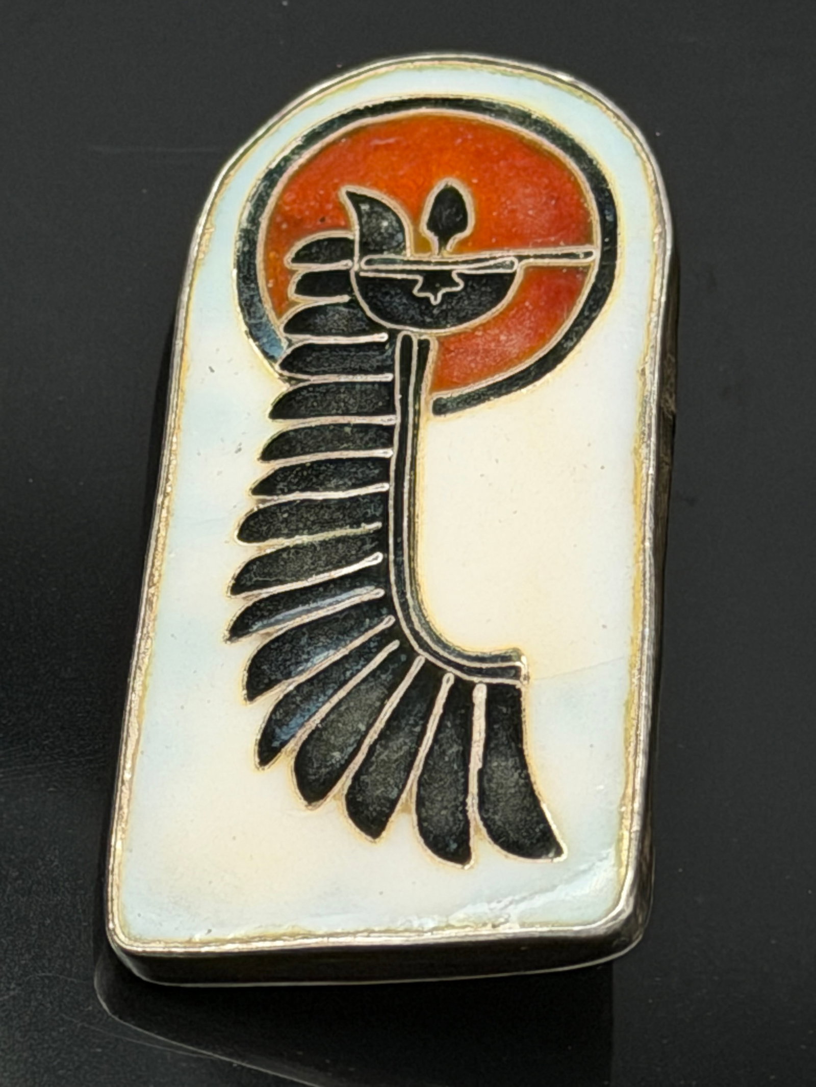 13g-Vintage Sterling Silver Enamel Bird Brooch Mid Century Modern (1 of 4)