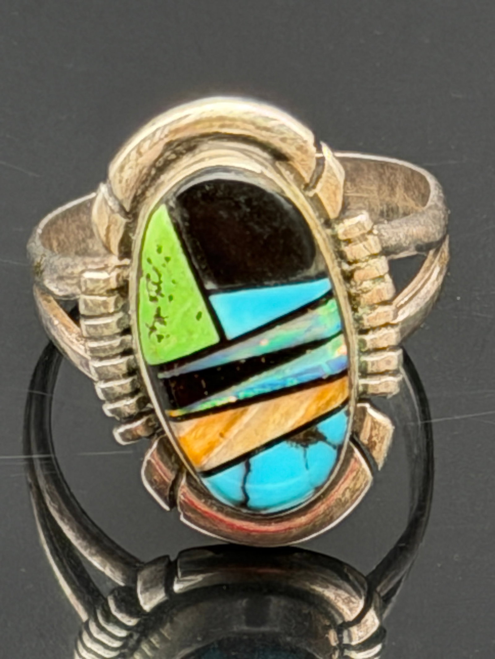 5g-Vintage JF Sterling Silver Multi-Stone Inlay Ring (1 of 9)