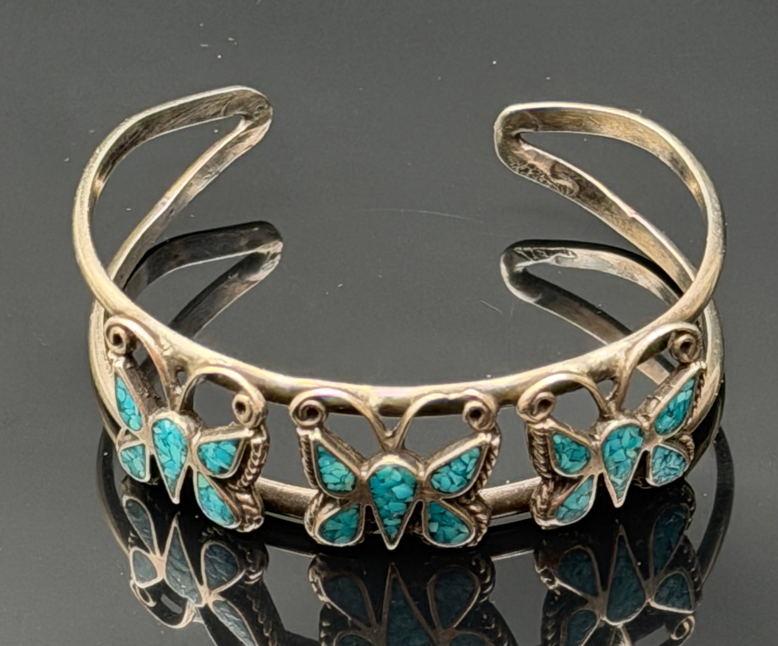 20g-Vintage Sterling Silver Turquoise Butterfly Cuff Bracelet (1 of 6)