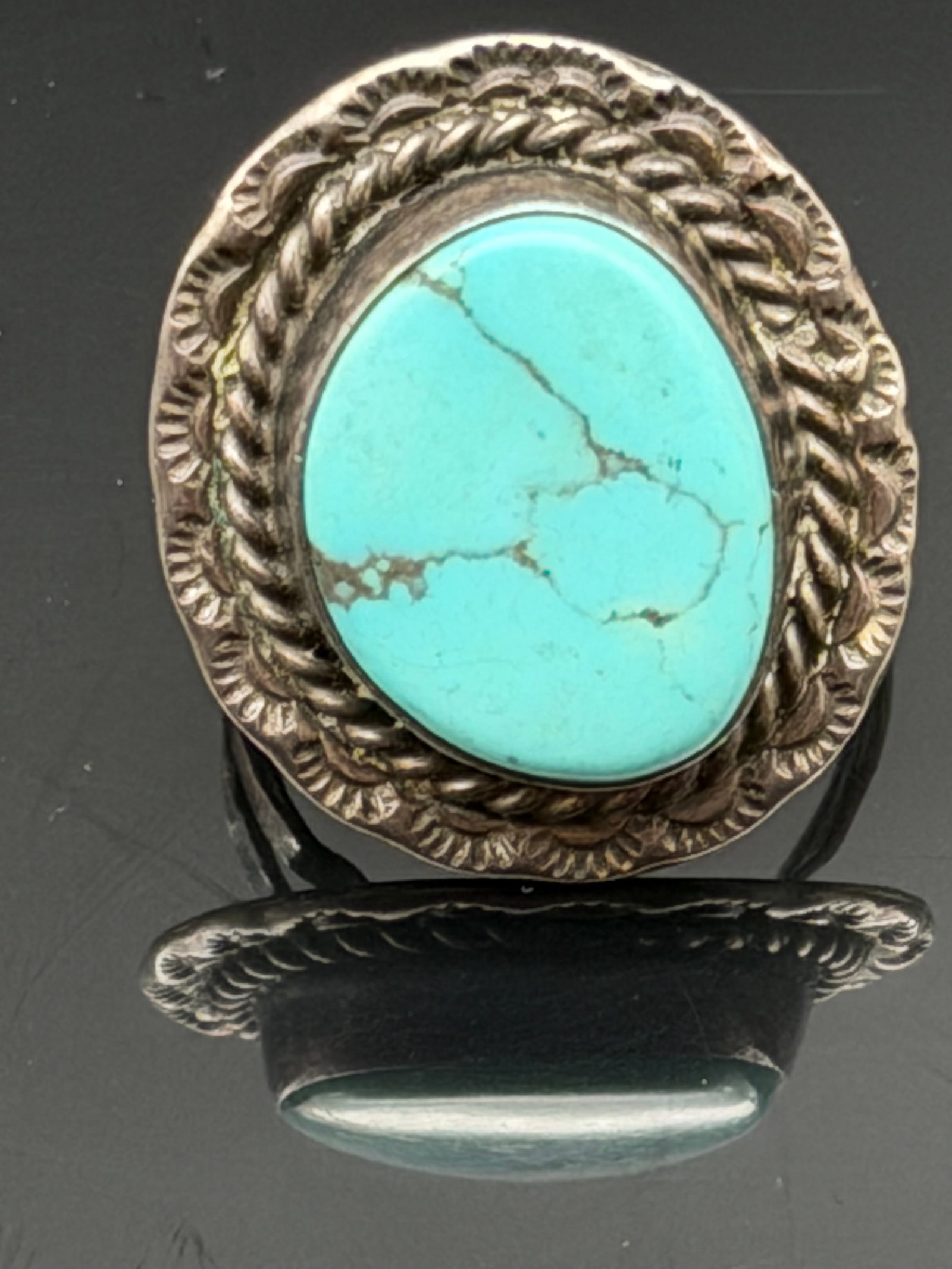 8g-Vintage Sterling Silver Turquoise Statement Ring (1 of 8)
