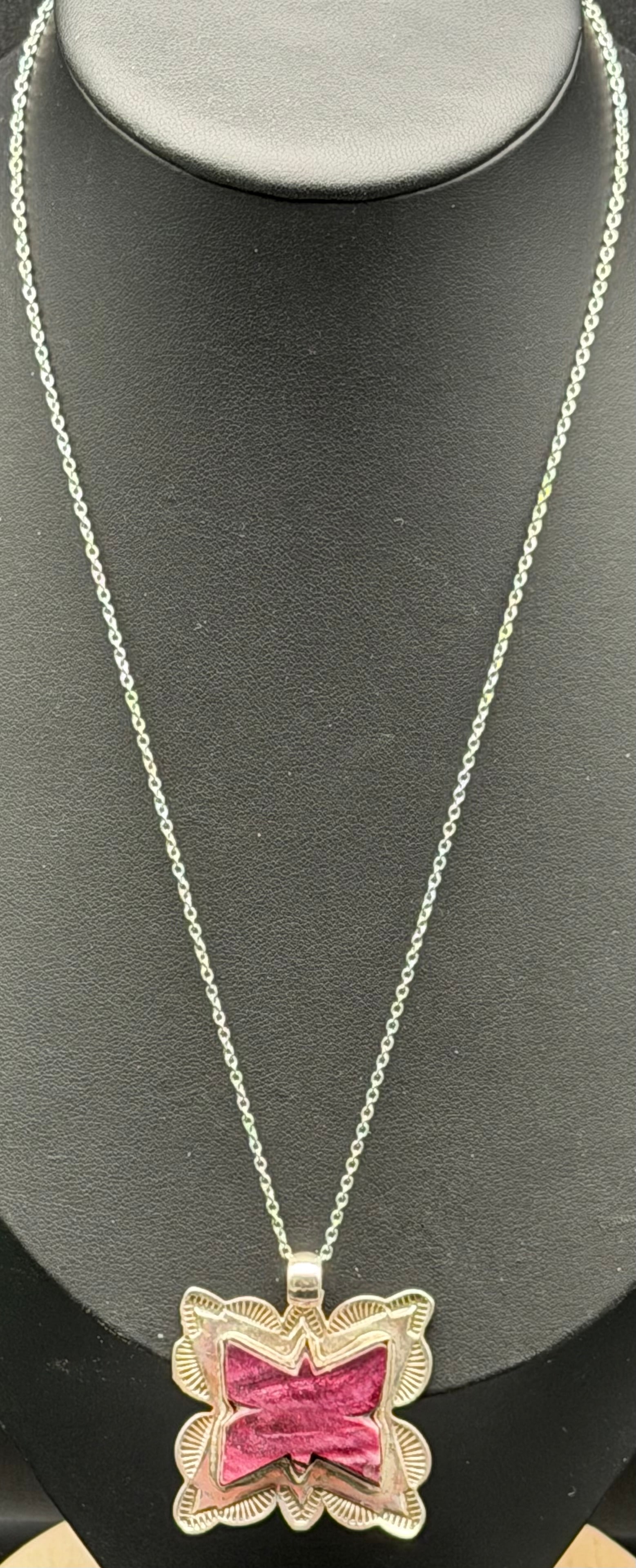 13g-WWS Sterling Silver Butterfly Pendant Necklace Purple Inlay Southwestern (1 of 8)
