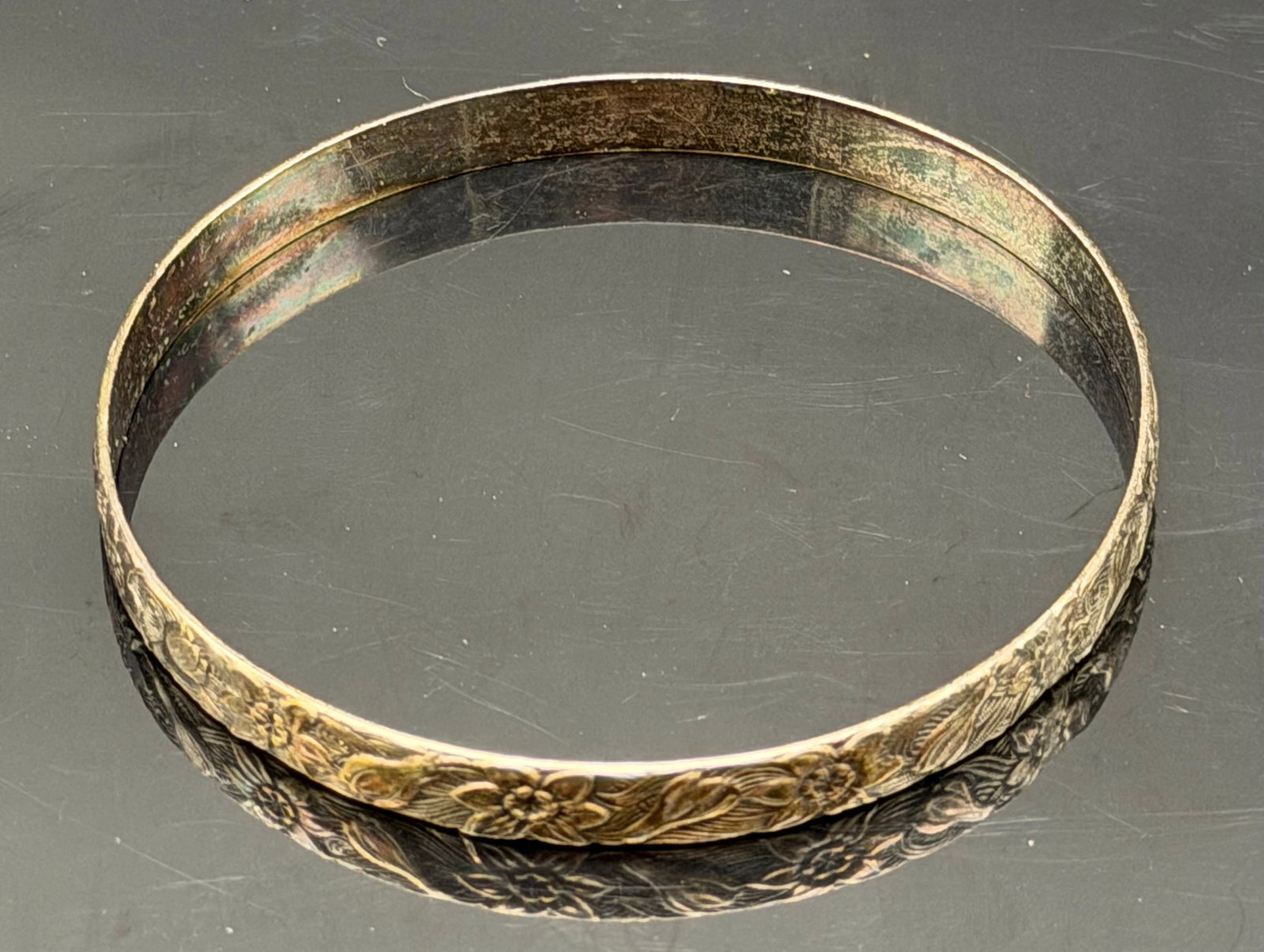 13g-Vintage Danecraft Sterling Silver Floral Engraved Bangle Bracelet (1 of 6)