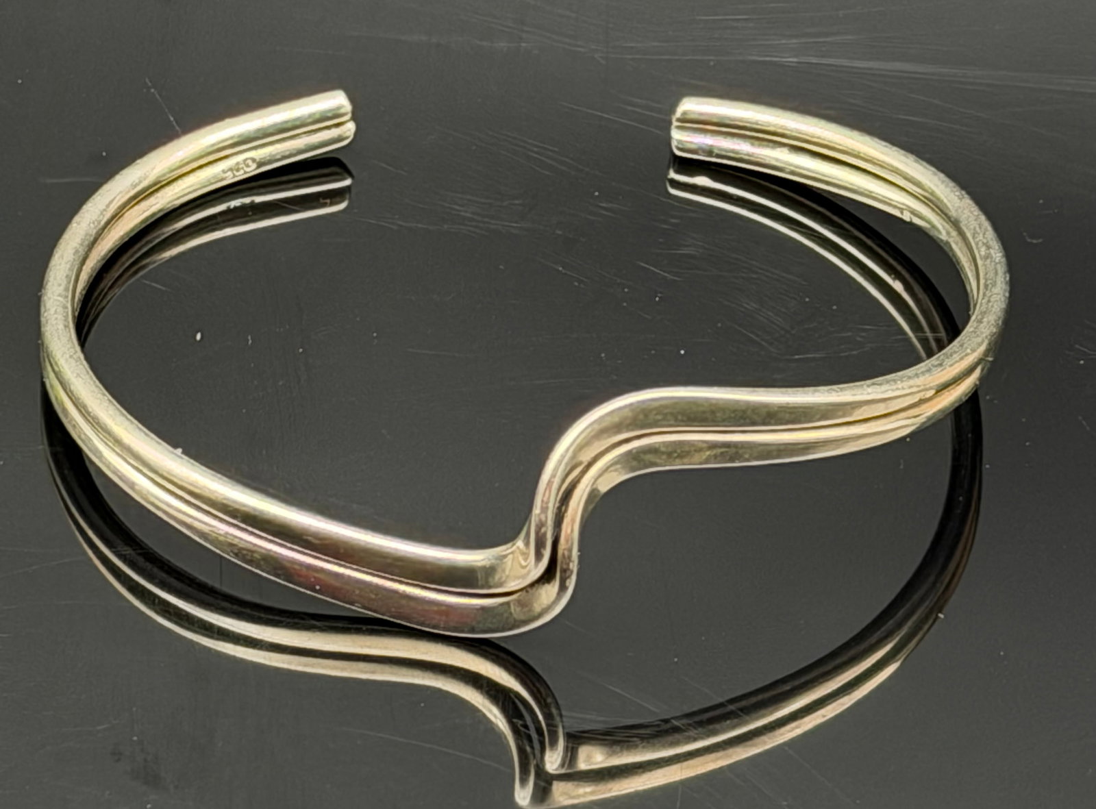14g-Vintage Modernist 925 Sterling Silver Wave Cuff Bracelet Minimalist Open Bangle (1 of 8)